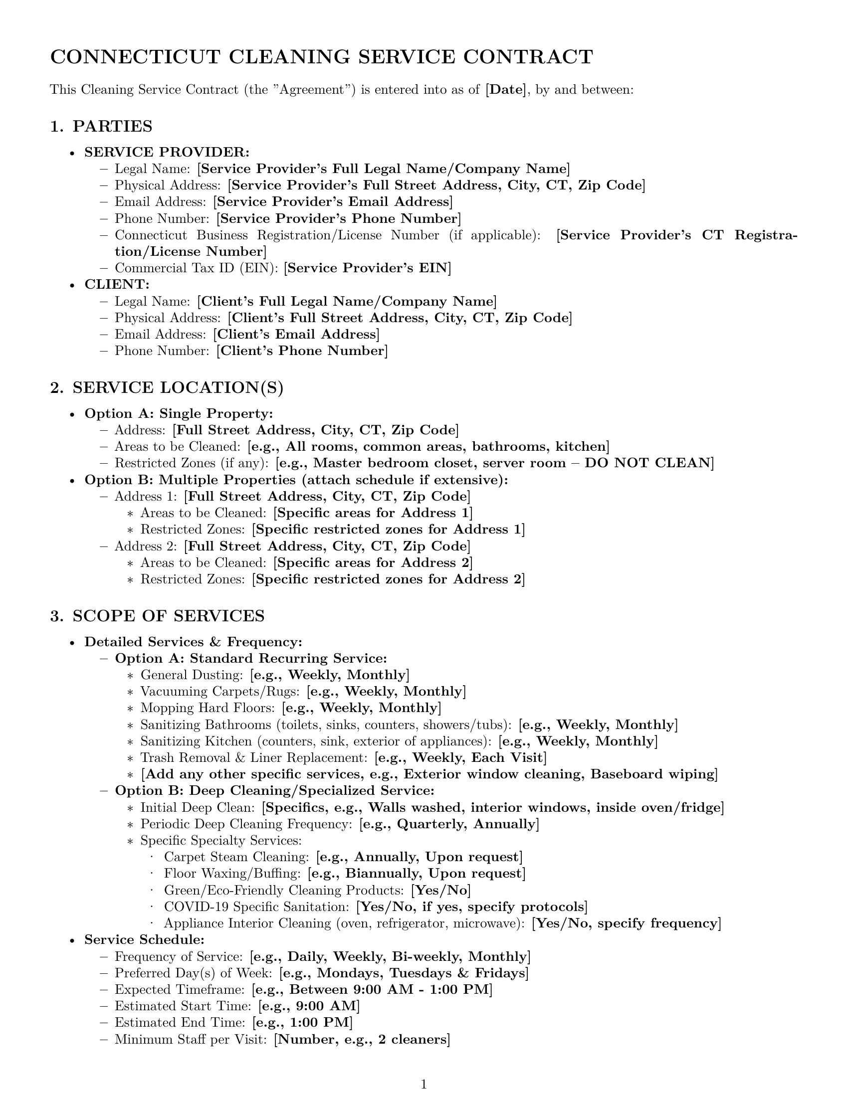 Preview page 1 of Pro Connecticut cleaning service contract template