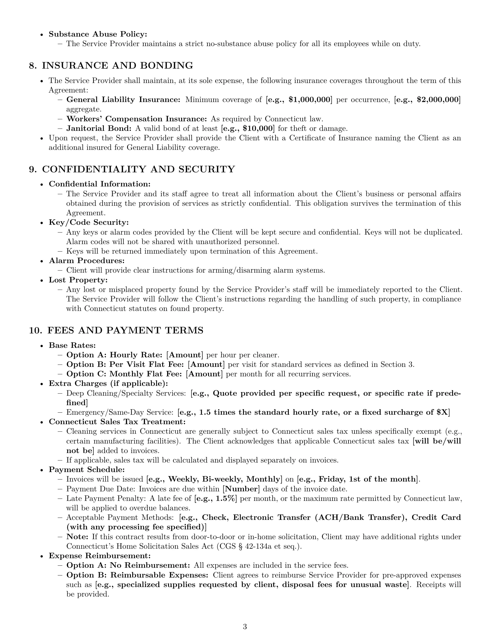 Preview page 3 of Pro Connecticut cleaning service contract template