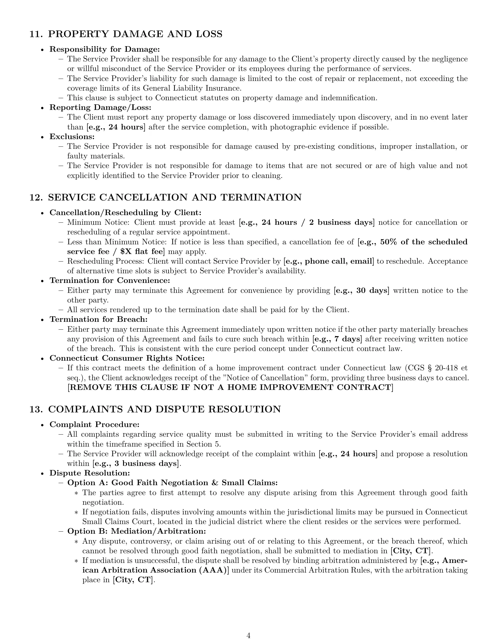 Preview page 4 of Pro Connecticut cleaning service contract template