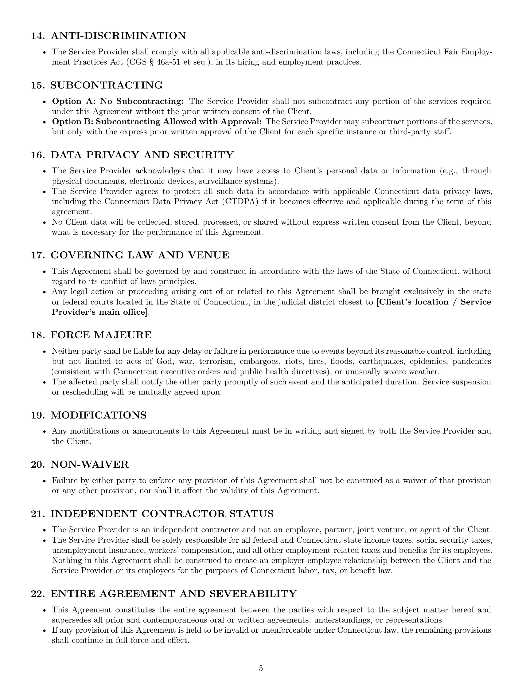 Preview page 5 of Pro Connecticut cleaning service contract template
