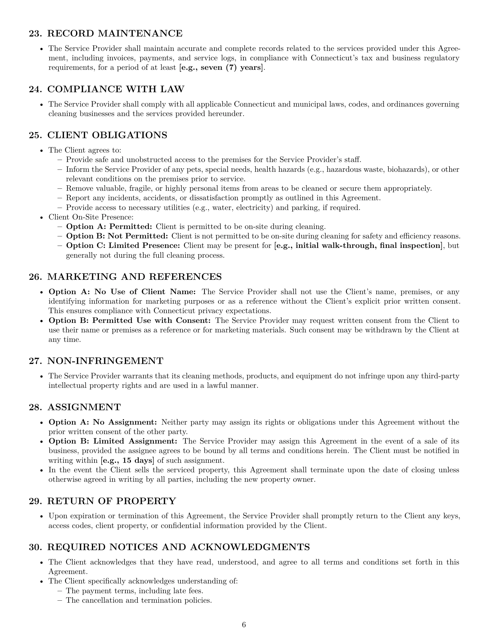 Preview page 6 of Pro Connecticut cleaning service contract template