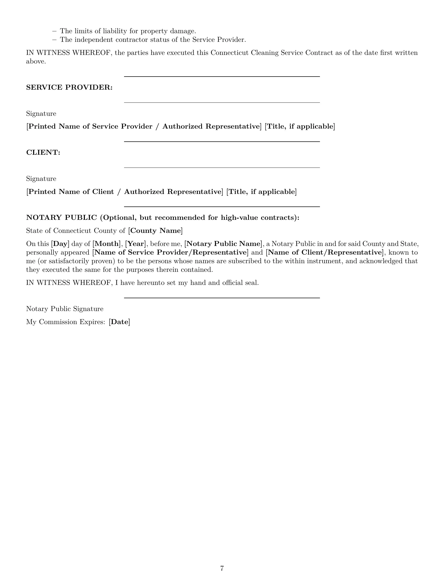 Preview page 7 of Pro Connecticut cleaning service contract template