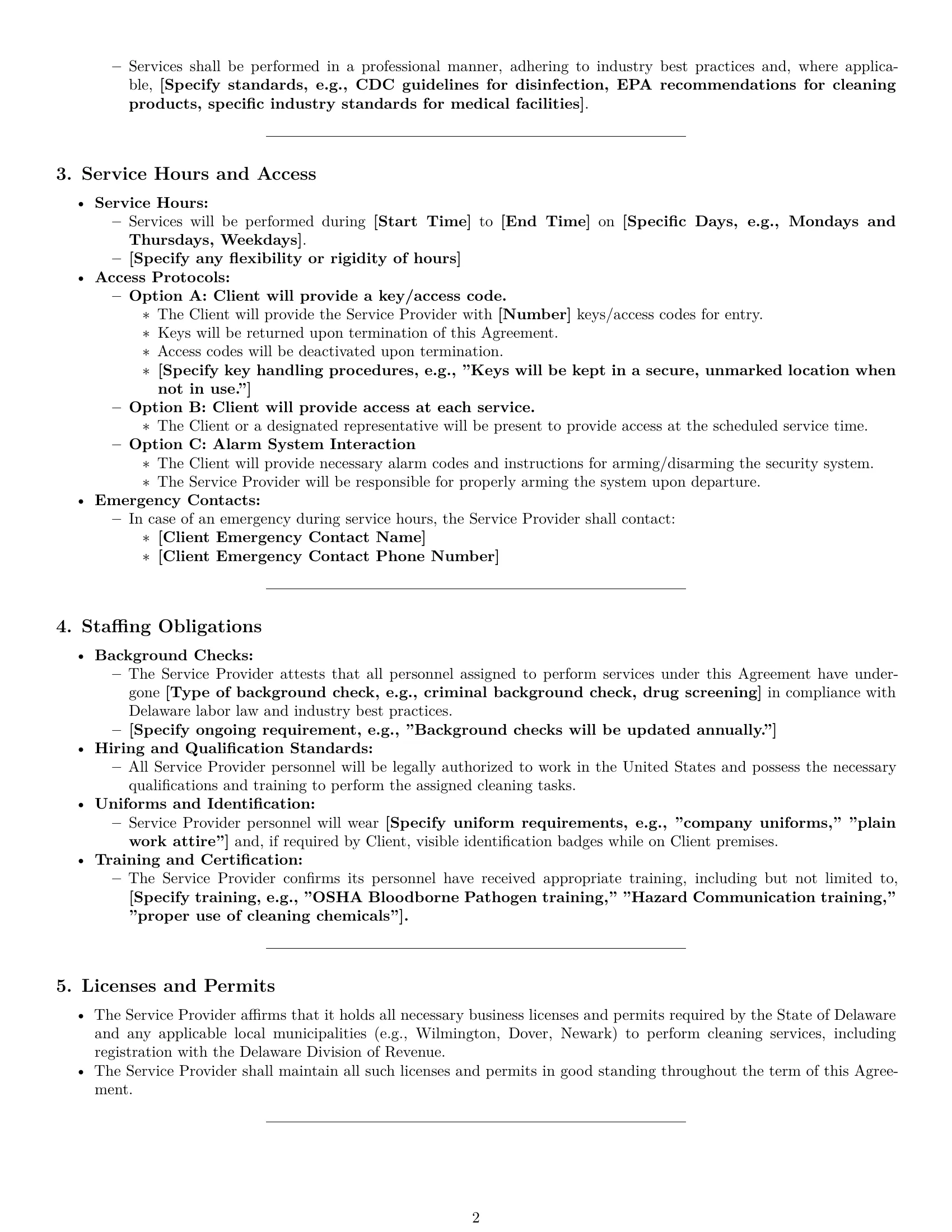 Preview page 2 of Pro Delaware cleaning service contract template