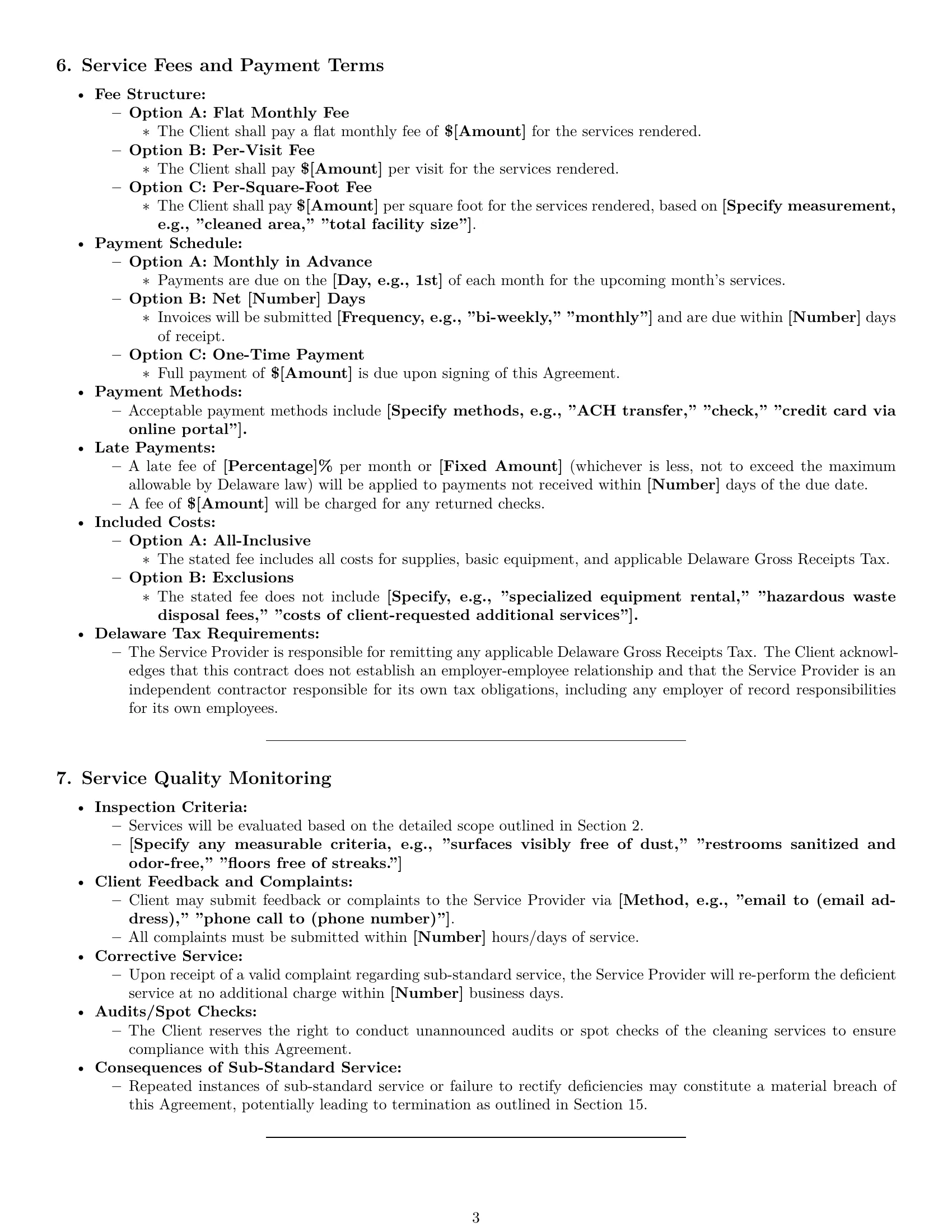 Preview page 3 of Pro Delaware cleaning service contract template