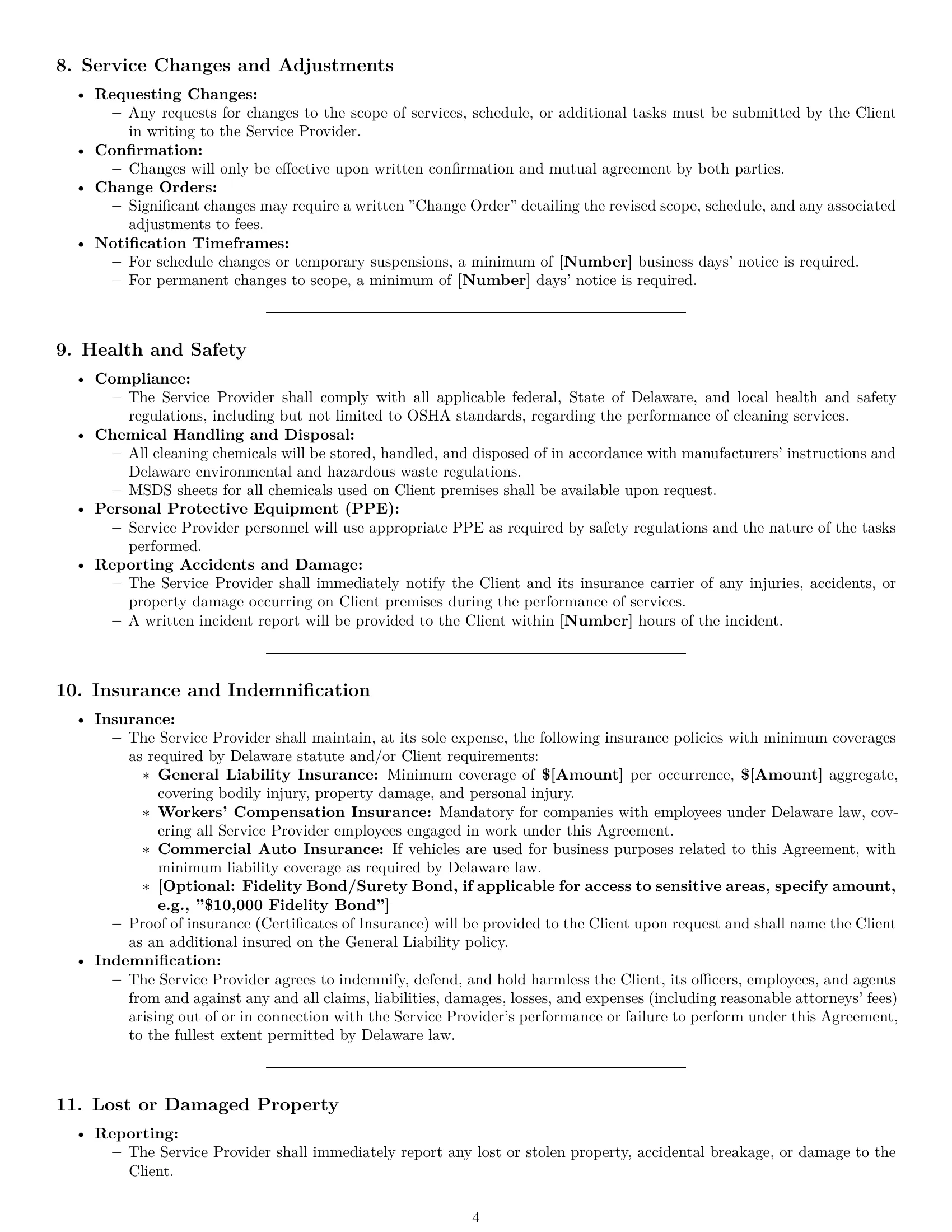 Preview page 4 of Pro Delaware cleaning service contract template