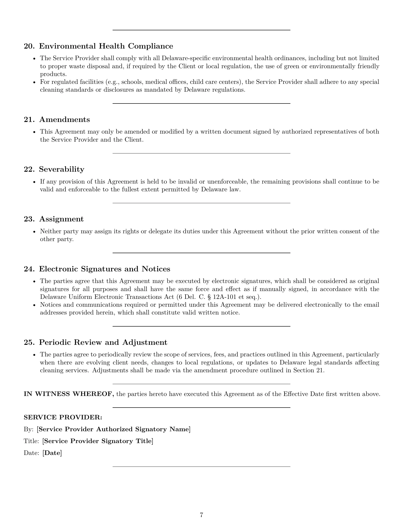 Preview page 7 of Pro Delaware cleaning service contract template