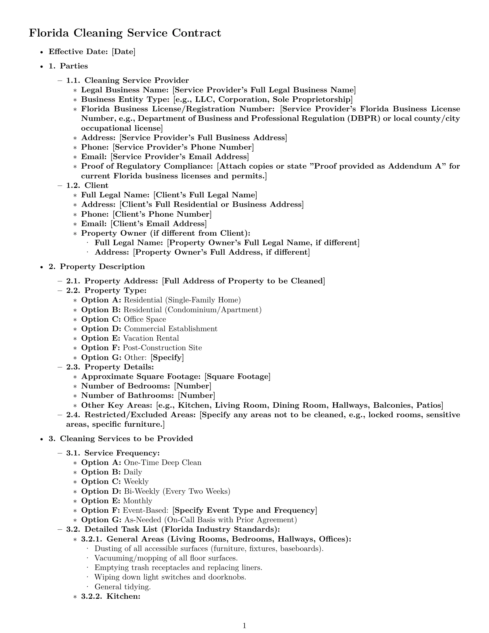Preview page 1 of Pro Florida cleaning service contract template