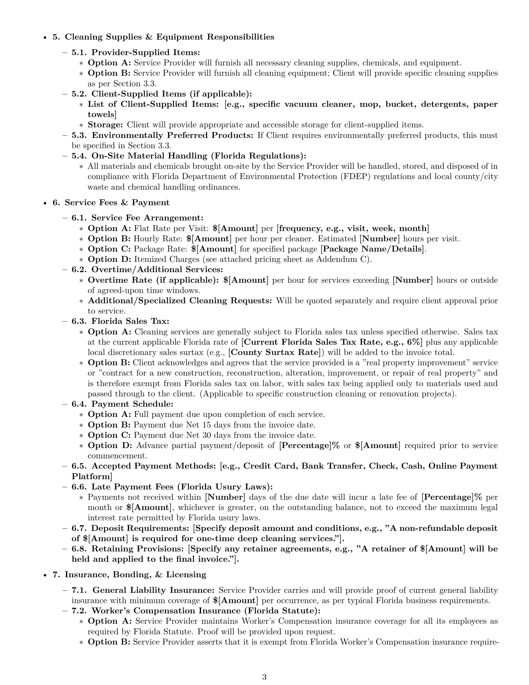 Preview page 3 of Pro Florida cleaning service contract template