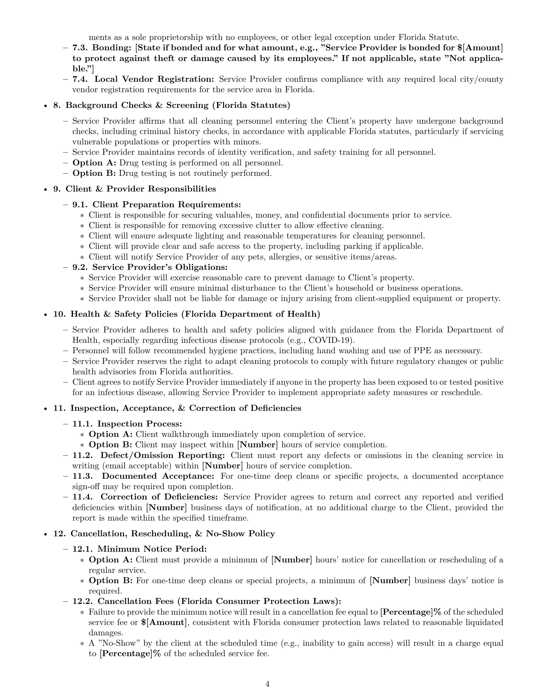 Preview page 4 of Pro Florida cleaning service contract template