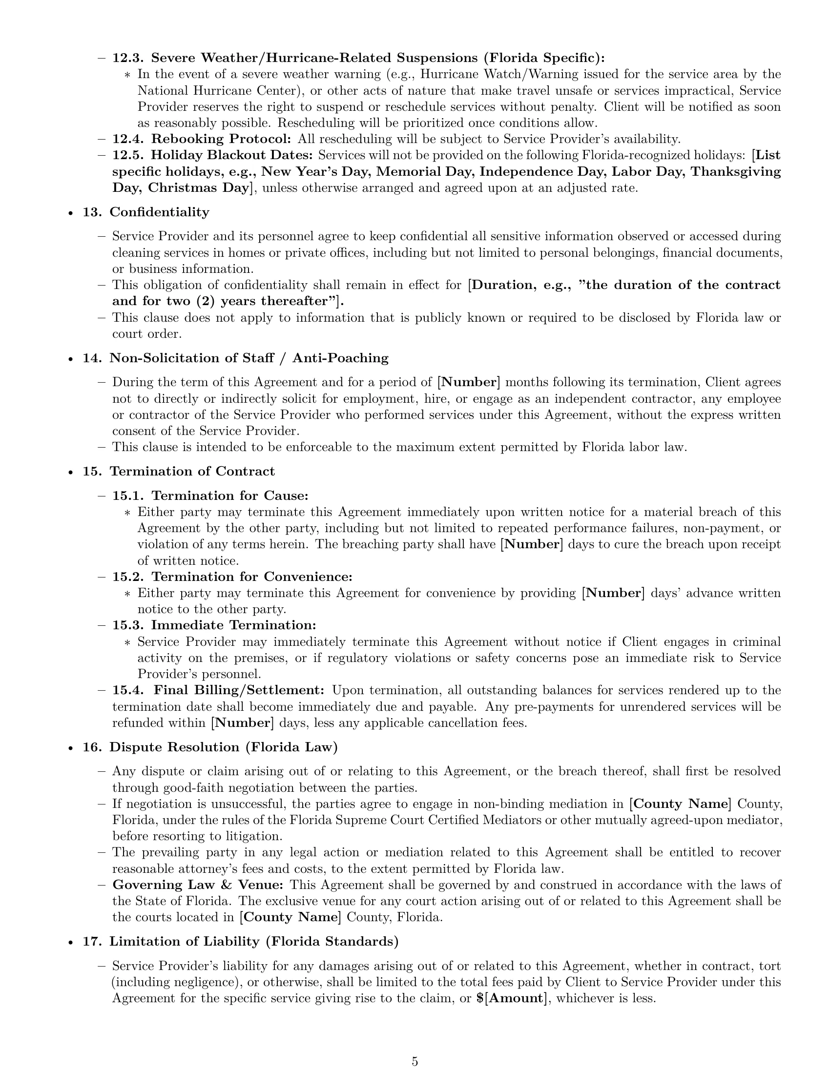 Preview page 5 of Pro Florida cleaning service contract template