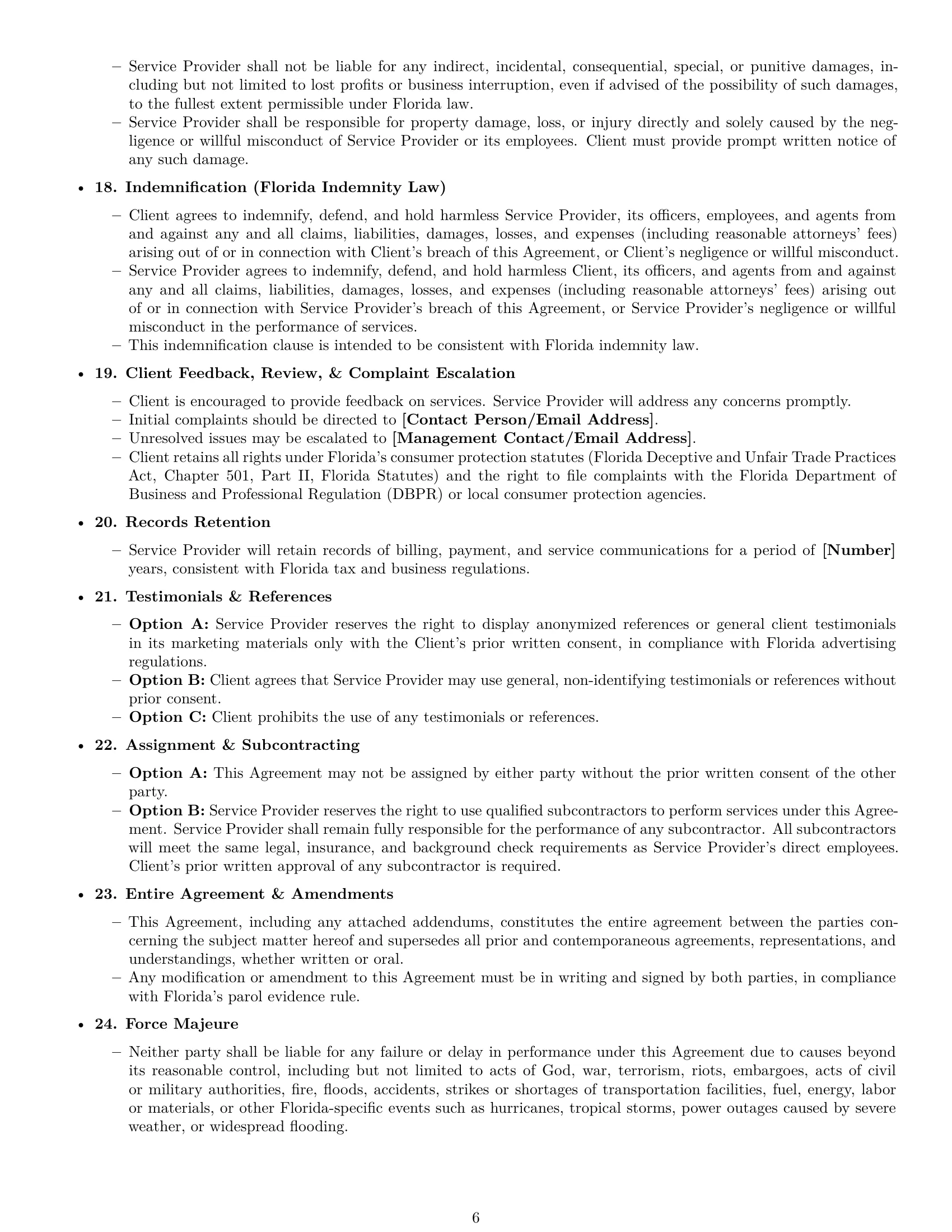 Preview page 6 of Pro Florida cleaning service contract template