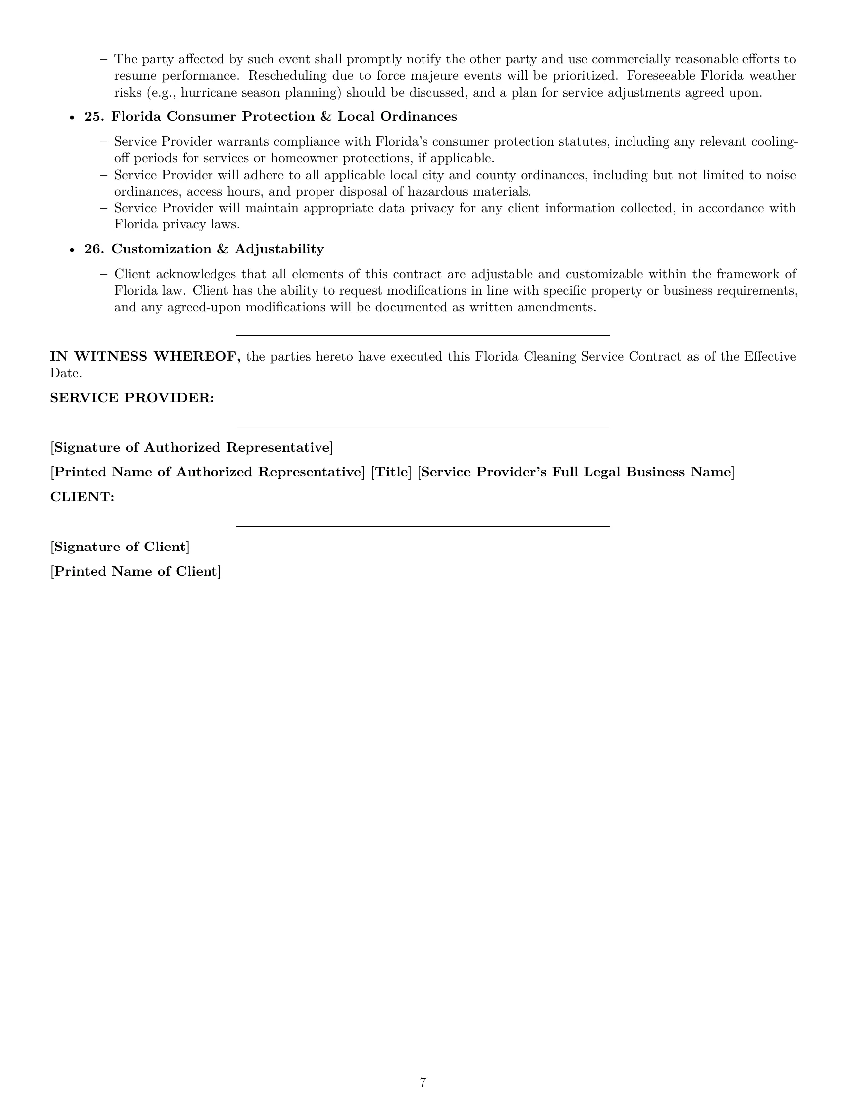 Preview page 7 of Pro Florida cleaning service contract template