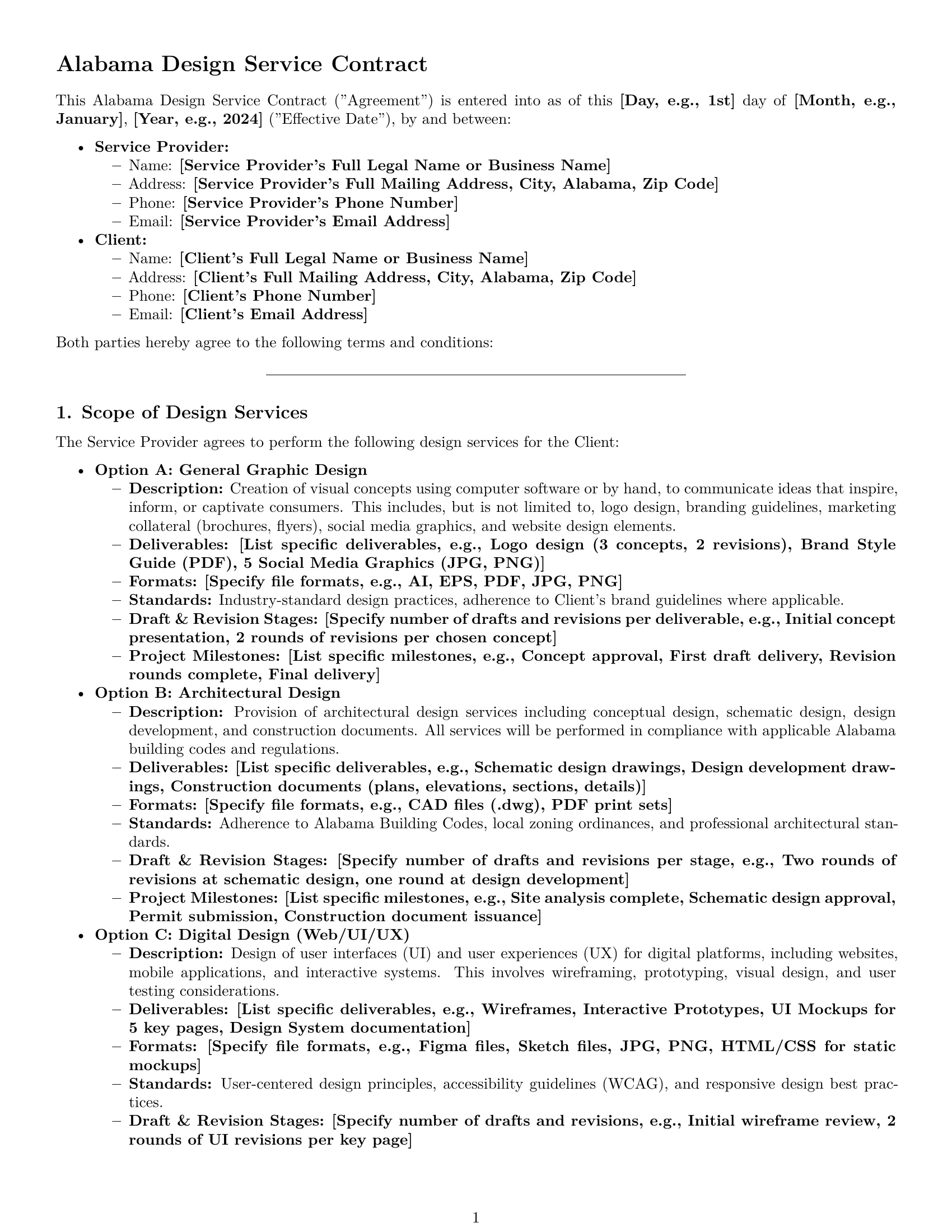 Preview page 1 of Pro Alabama design service contract template