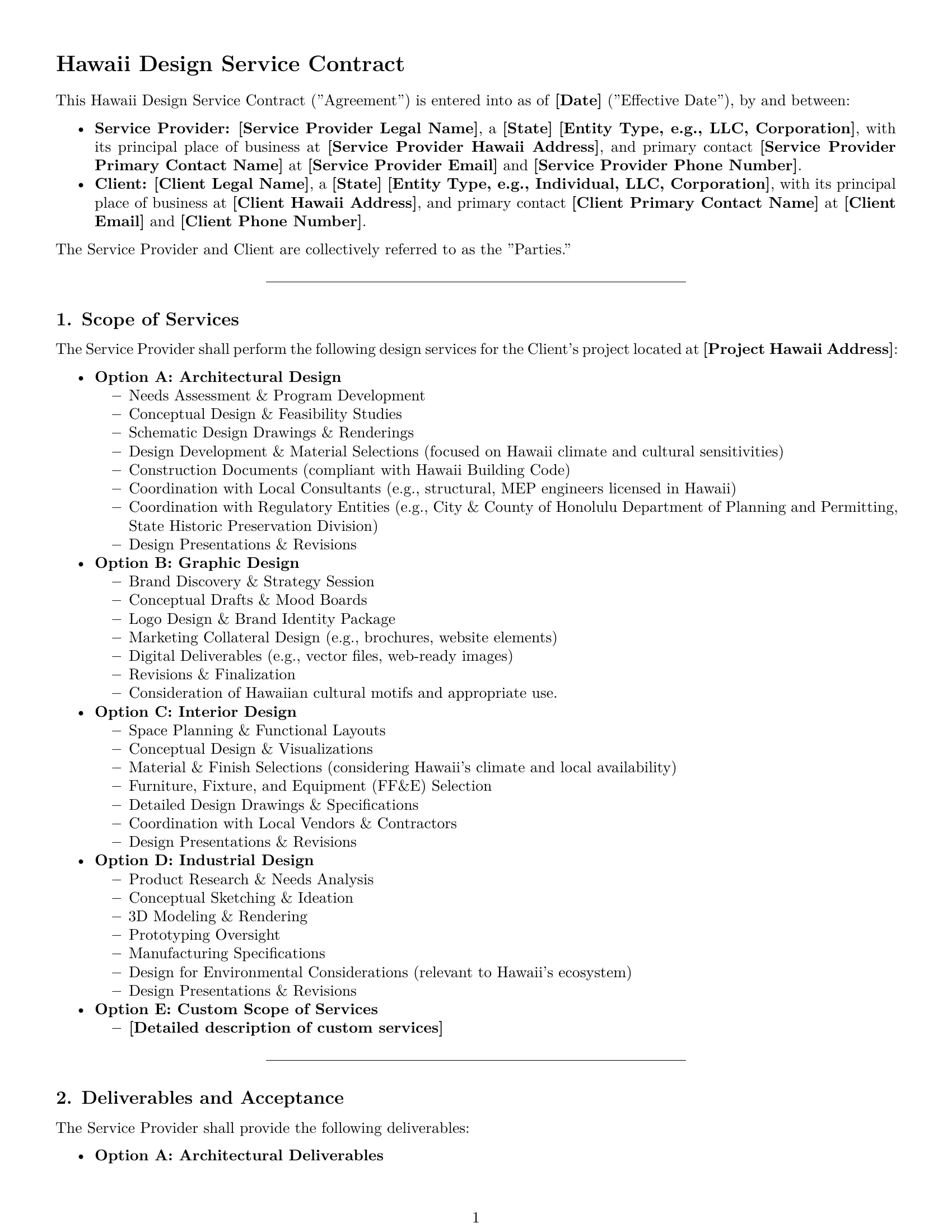 Preview page 1 of Pro Hawaii design service contract template