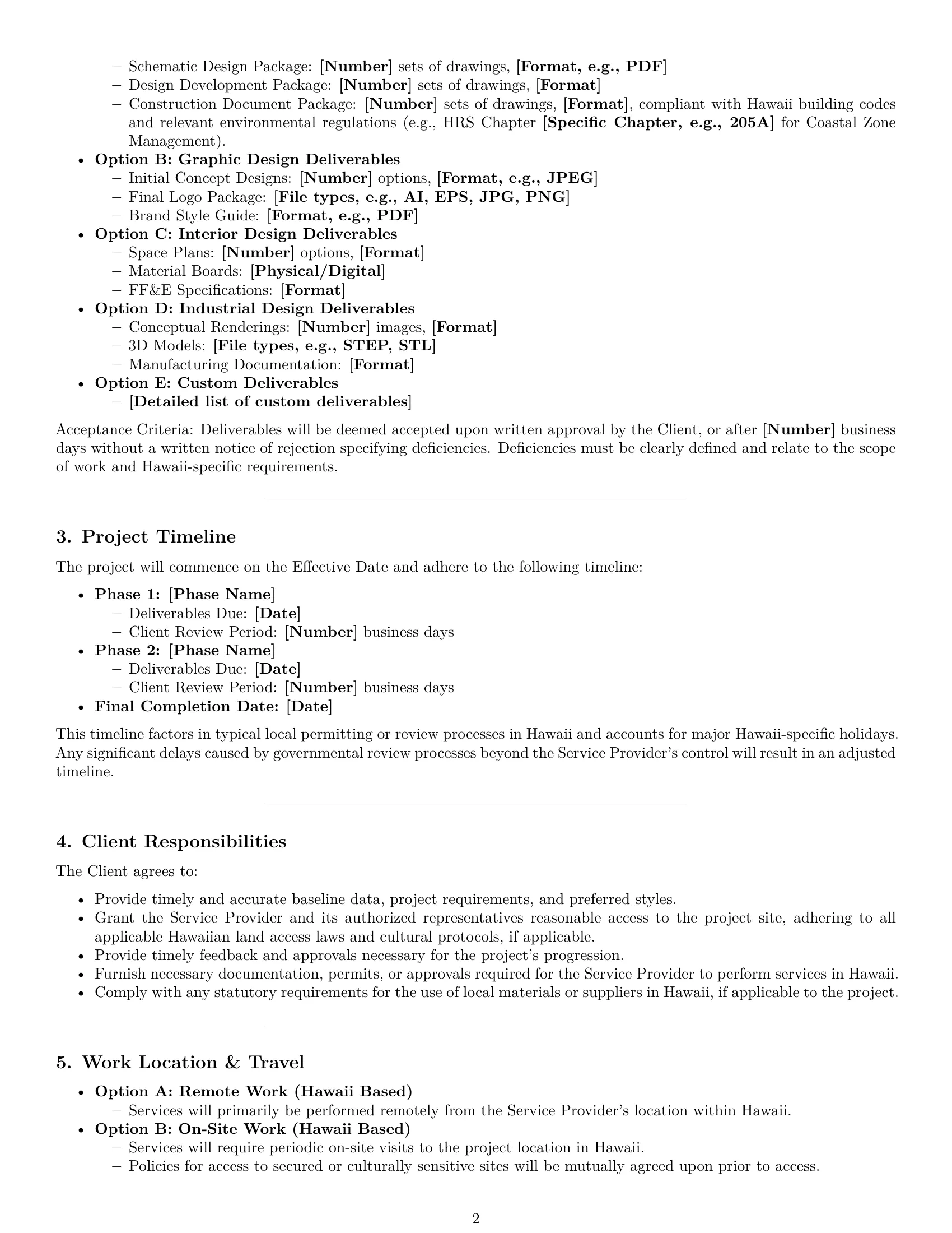 Preview page 2 of Pro Hawaii design service contract template