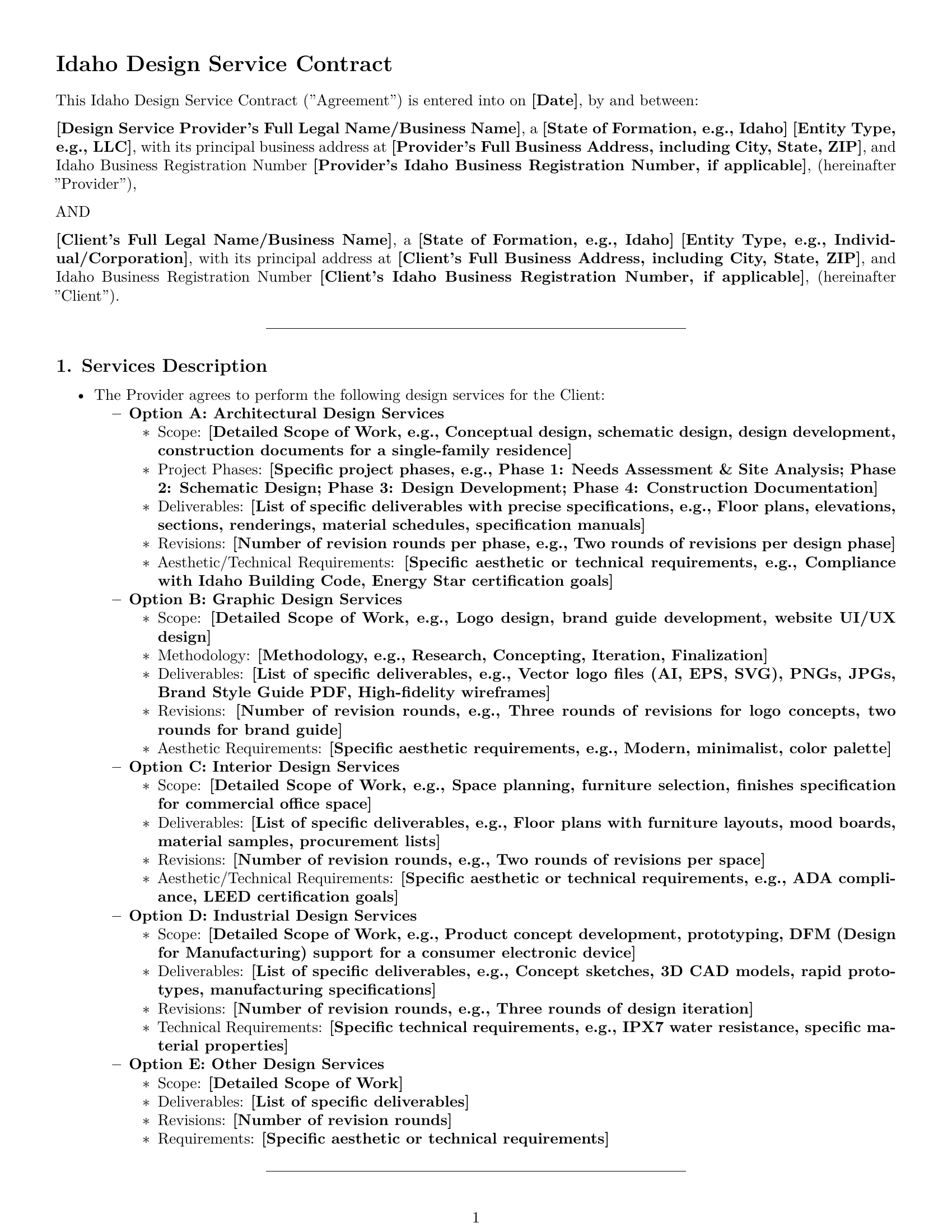 Preview page 1 of Pro Idaho design service contract template