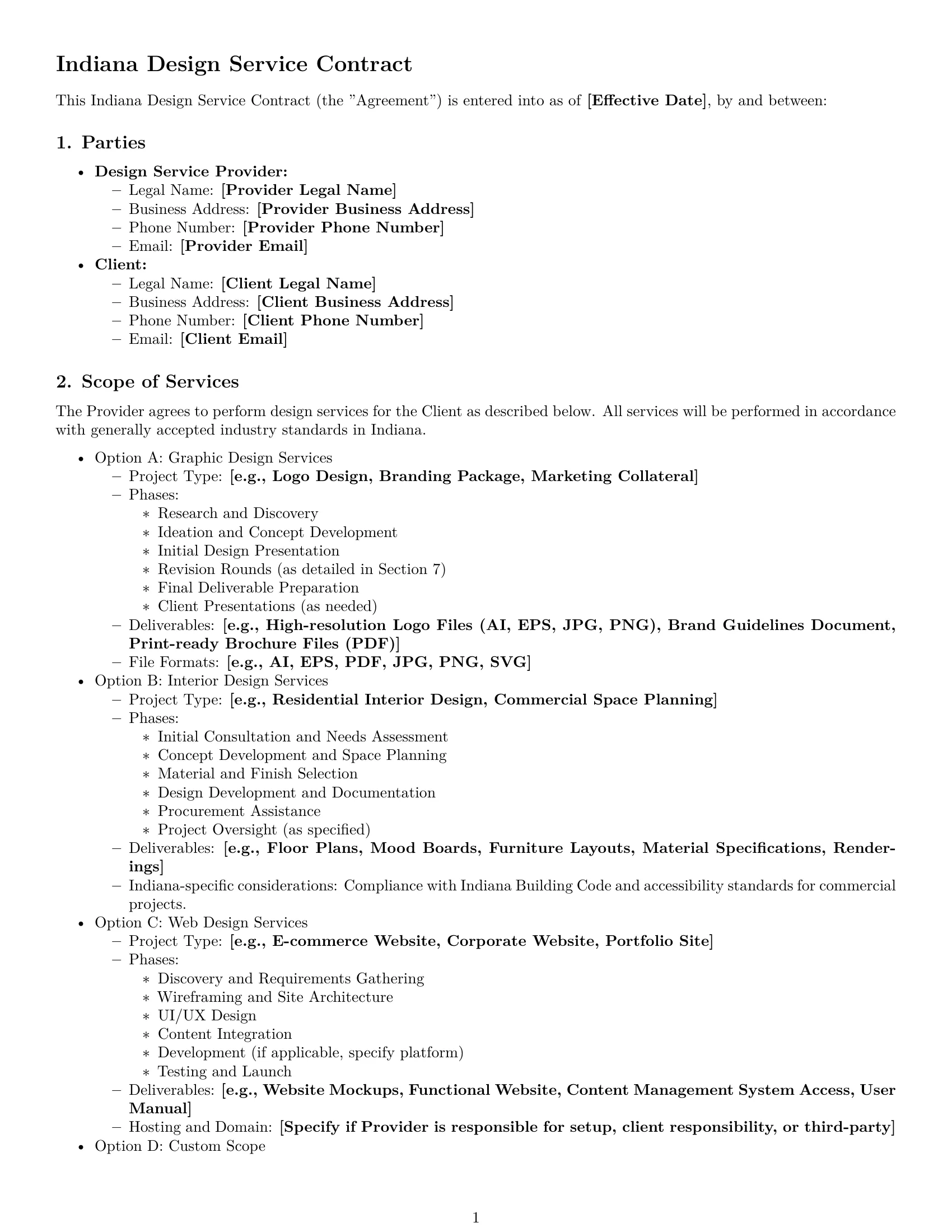 Preview page 1 of Pro Indiana design service contract template