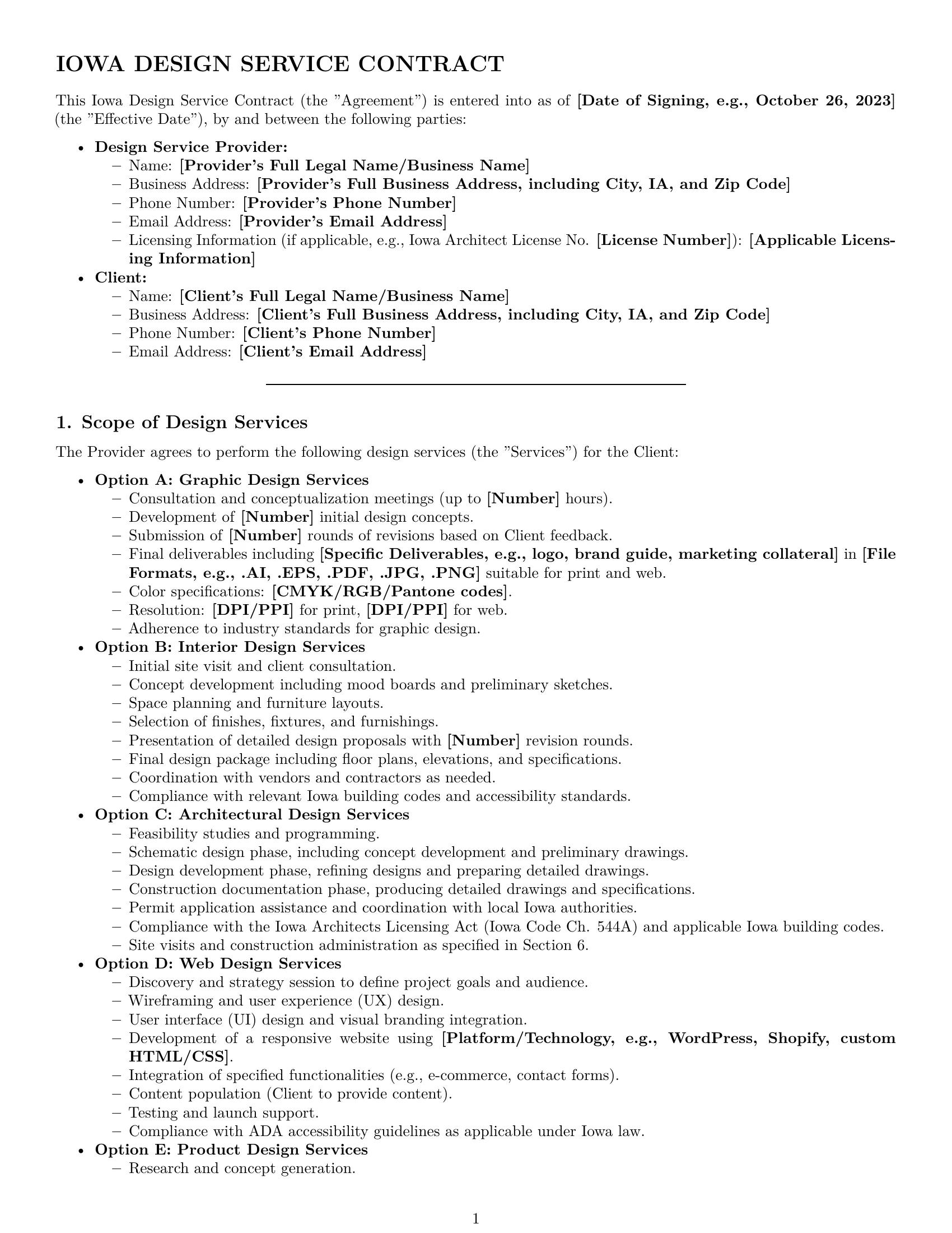Preview page 1 of Pro Iowa design service contract template