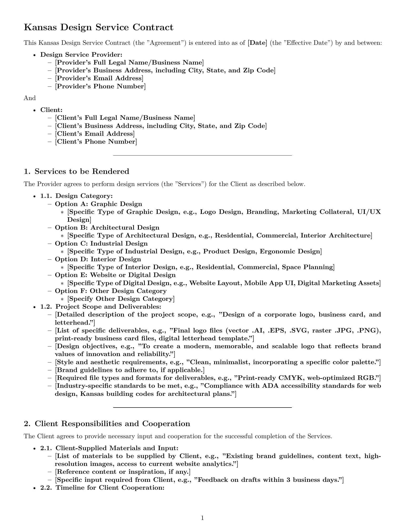 Preview page 1 of Pro Kansas design service contract template