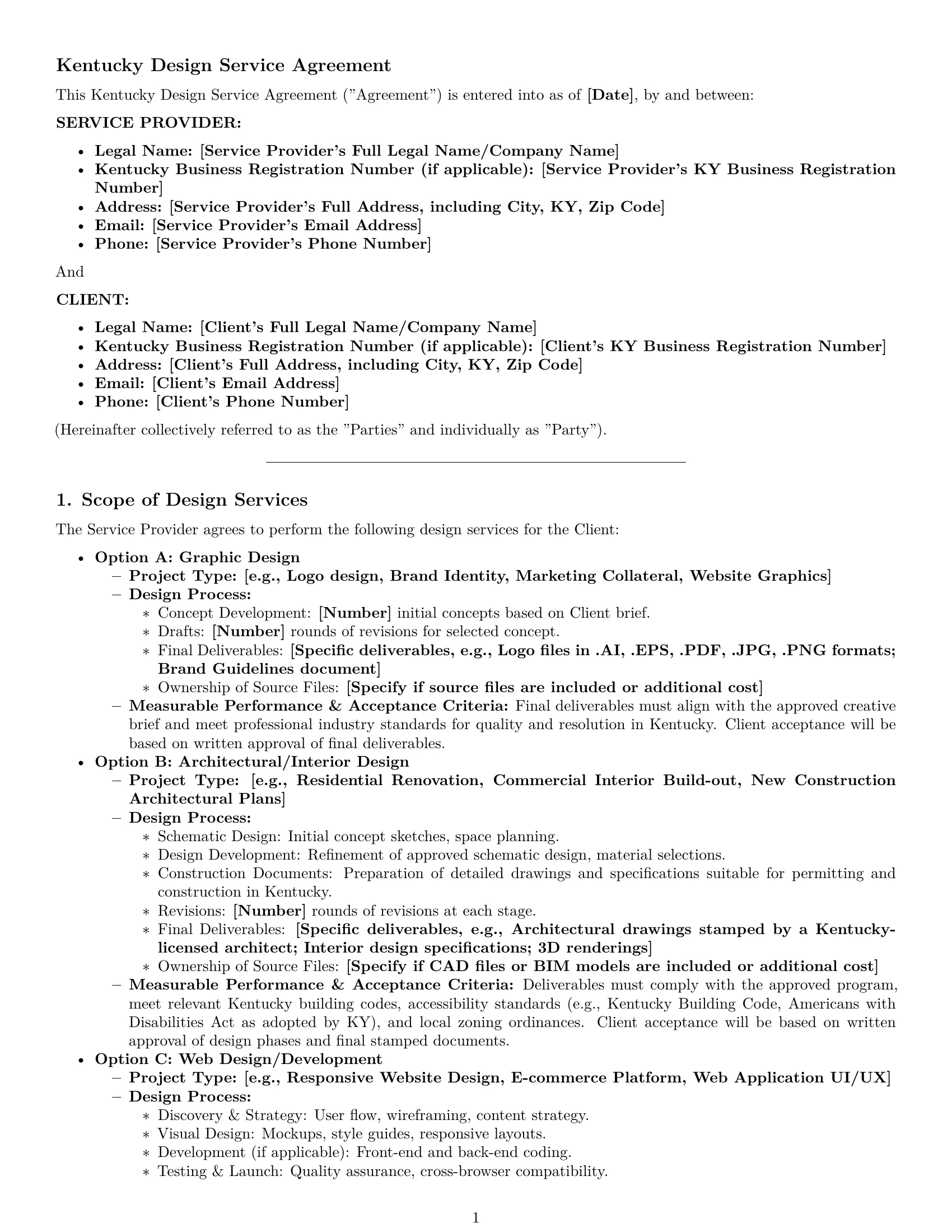 Preview page 1 of Pro Kentucky design service contract template