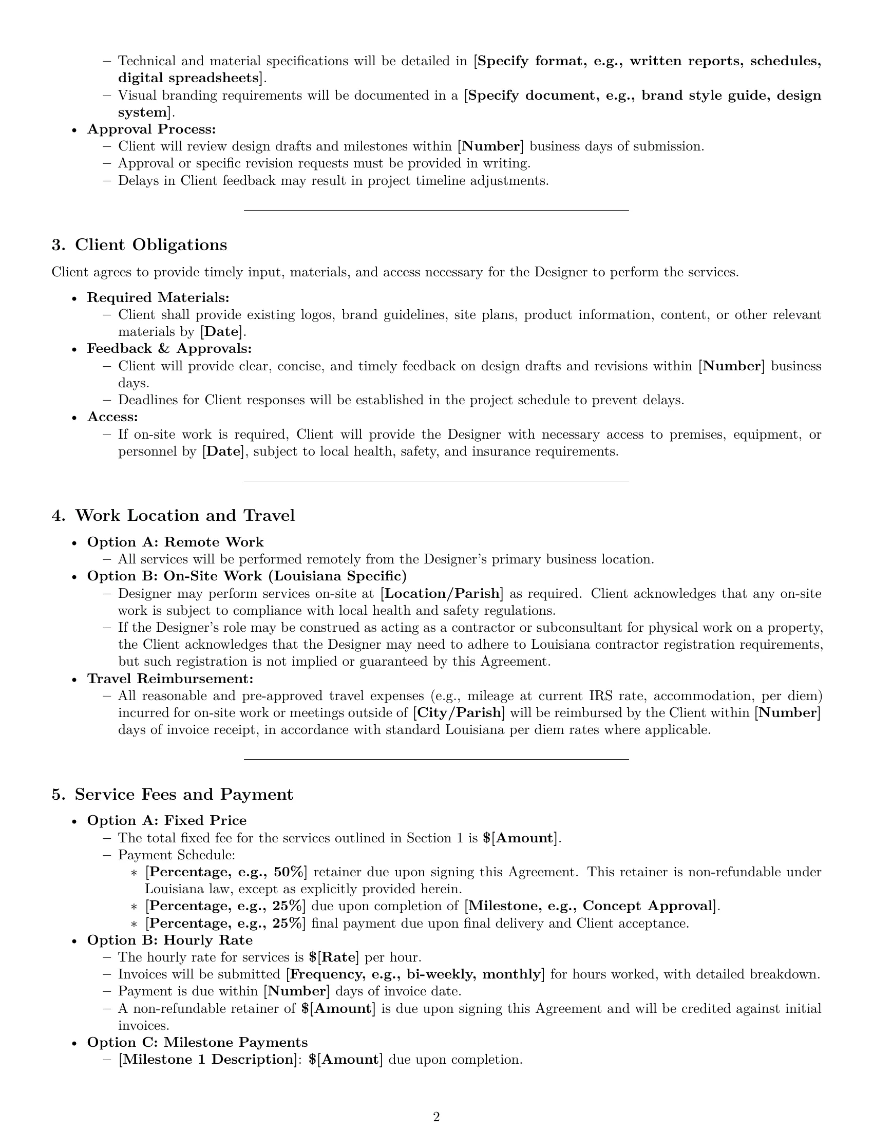 Preview page 2 of Pro Louisiana design service contract template