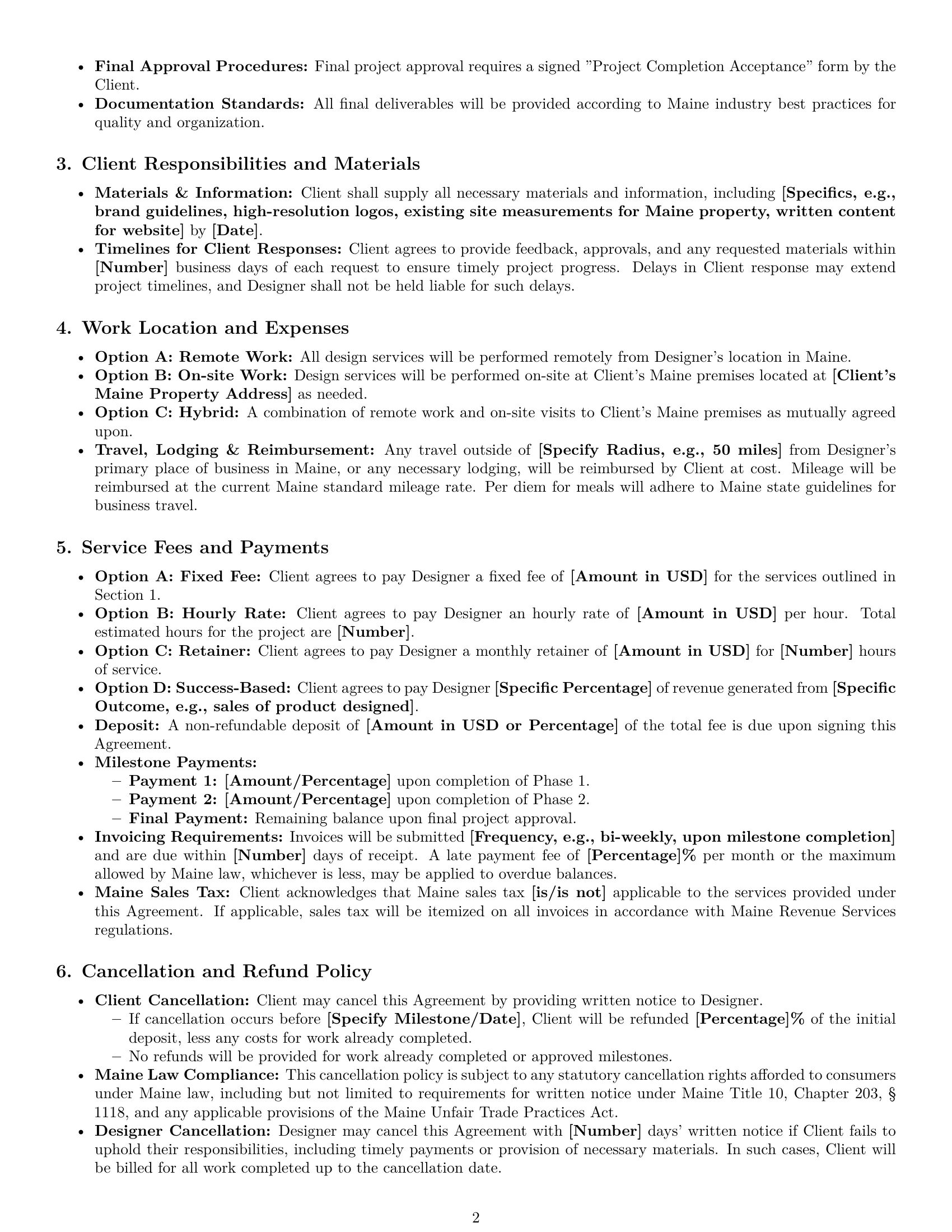 Preview page 2 of Pro Maine design service contract template