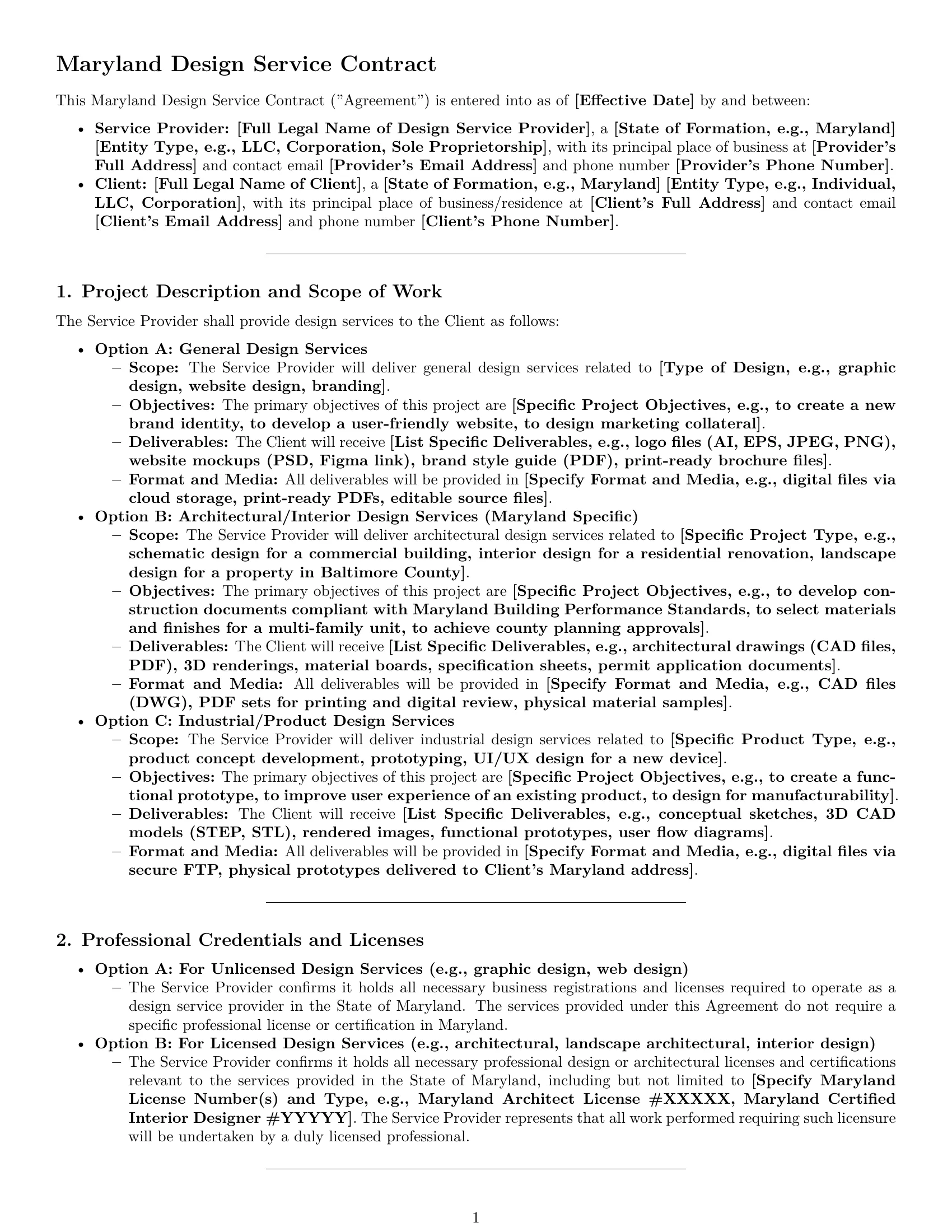 Preview page 1 of Pro Maryland design service contract template