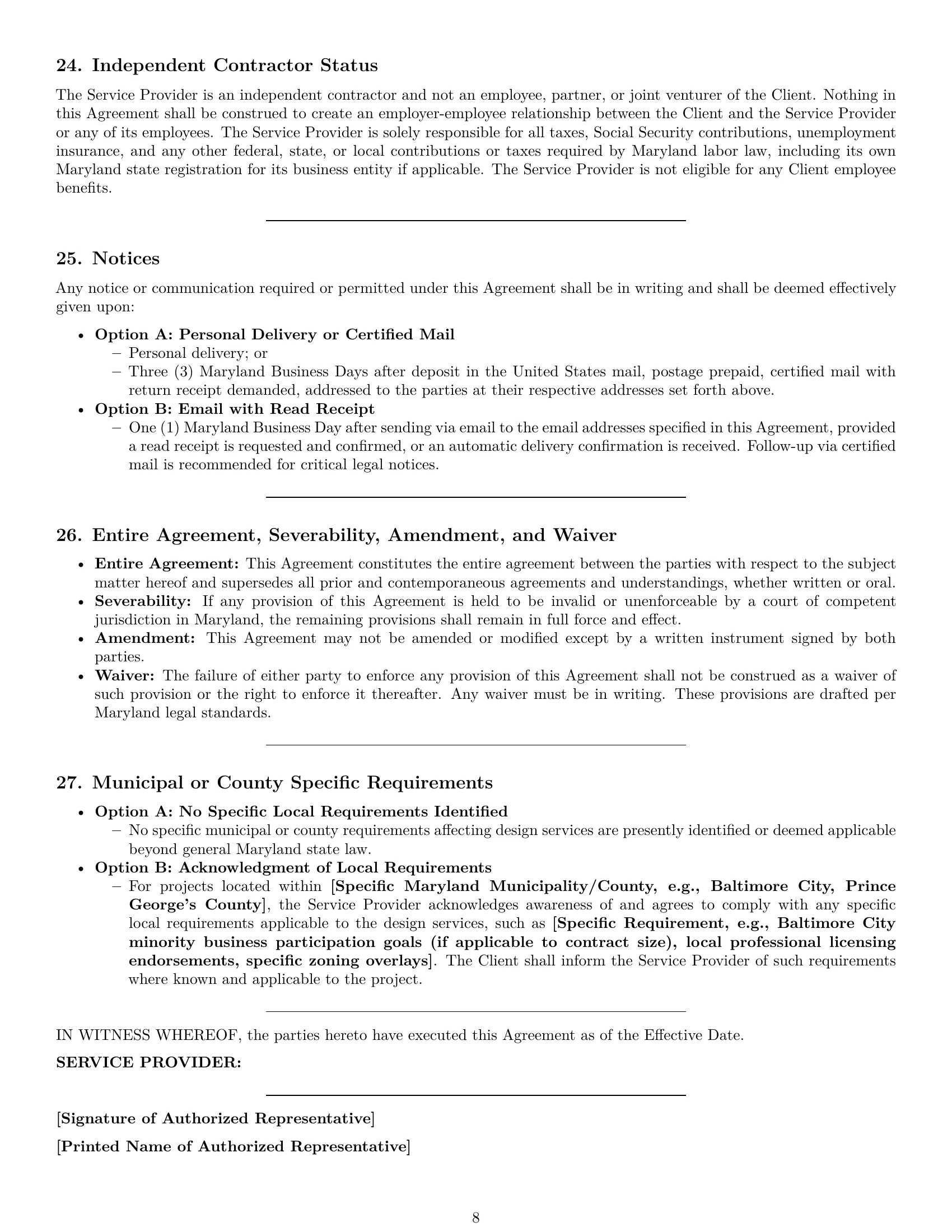 Preview page 8 of Pro Maryland design service contract template