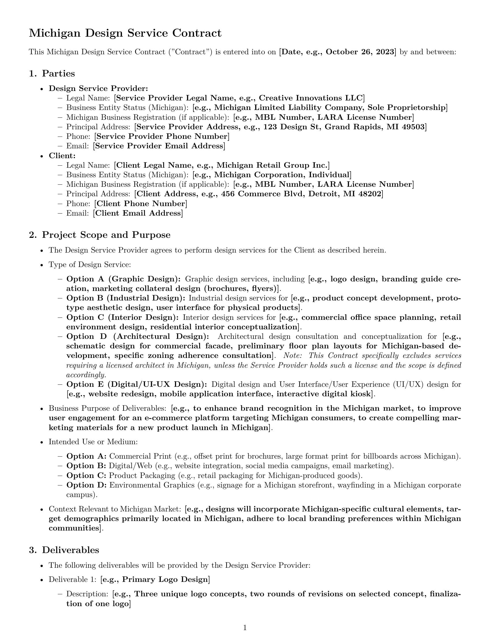 Preview page 1 of Pro Michigan design service contract template