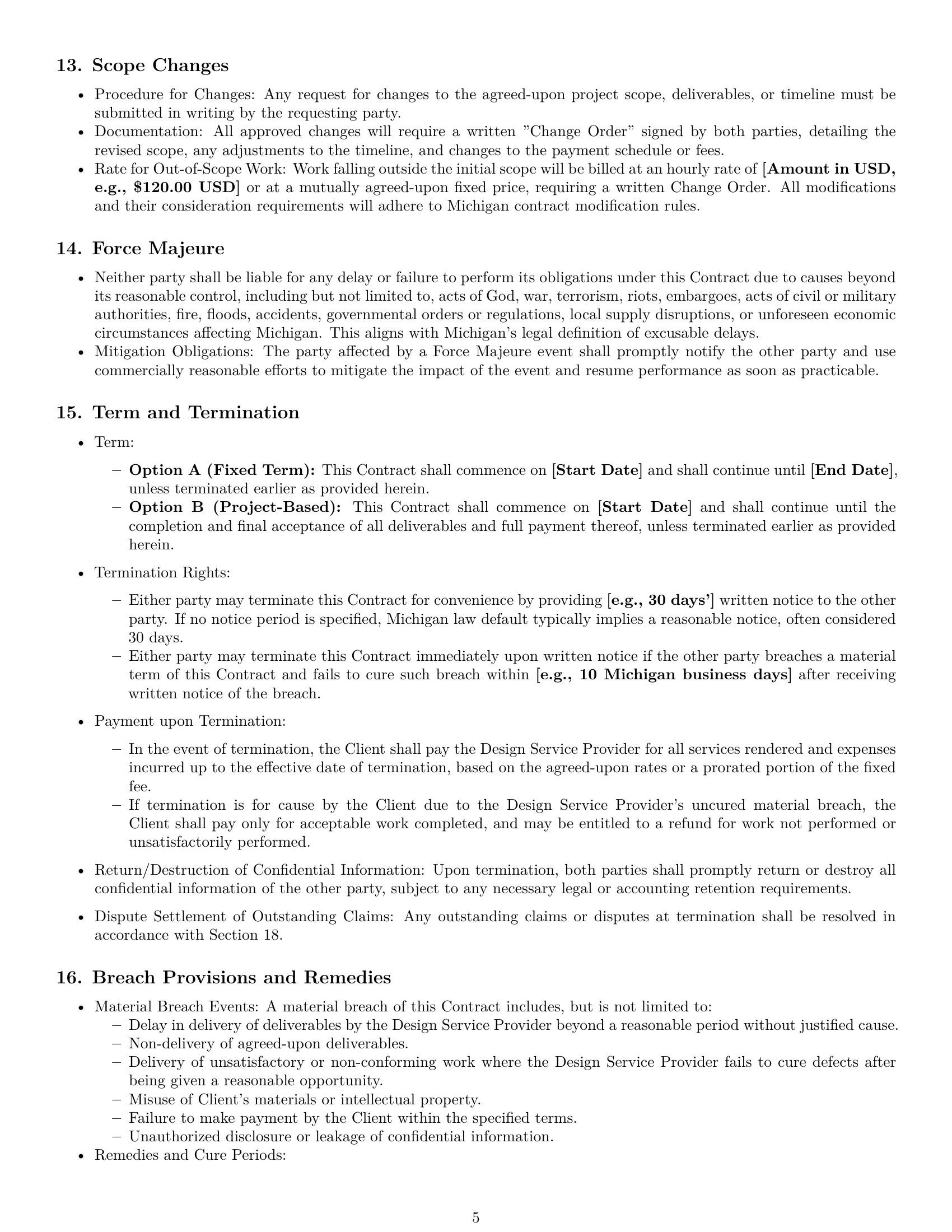Preview page 5 of Pro Michigan design service contract template