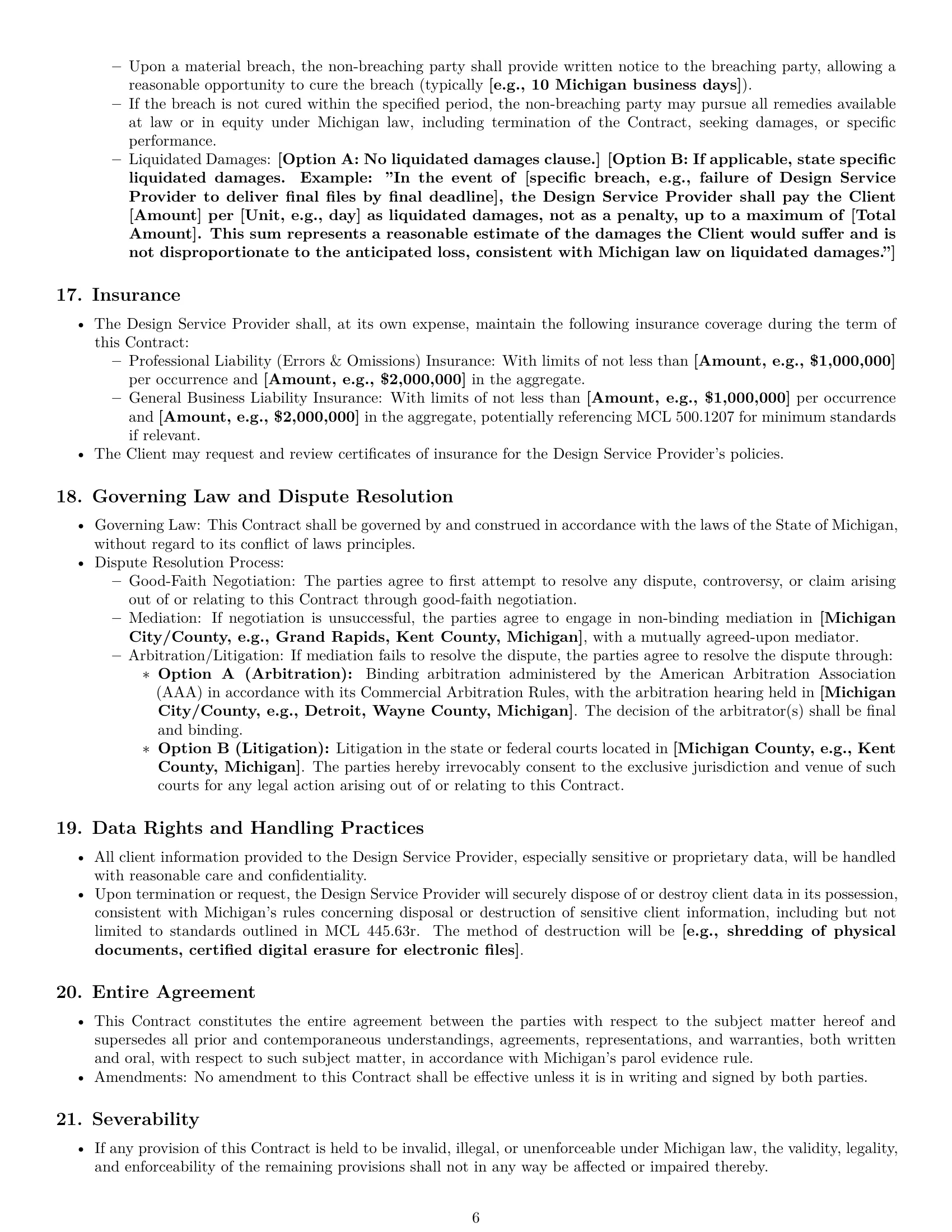 Preview page 6 of Pro Michigan design service contract template