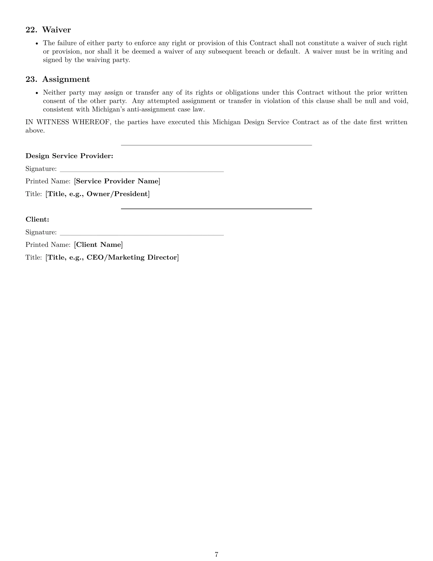 Preview page 7 of Pro Michigan design service contract template