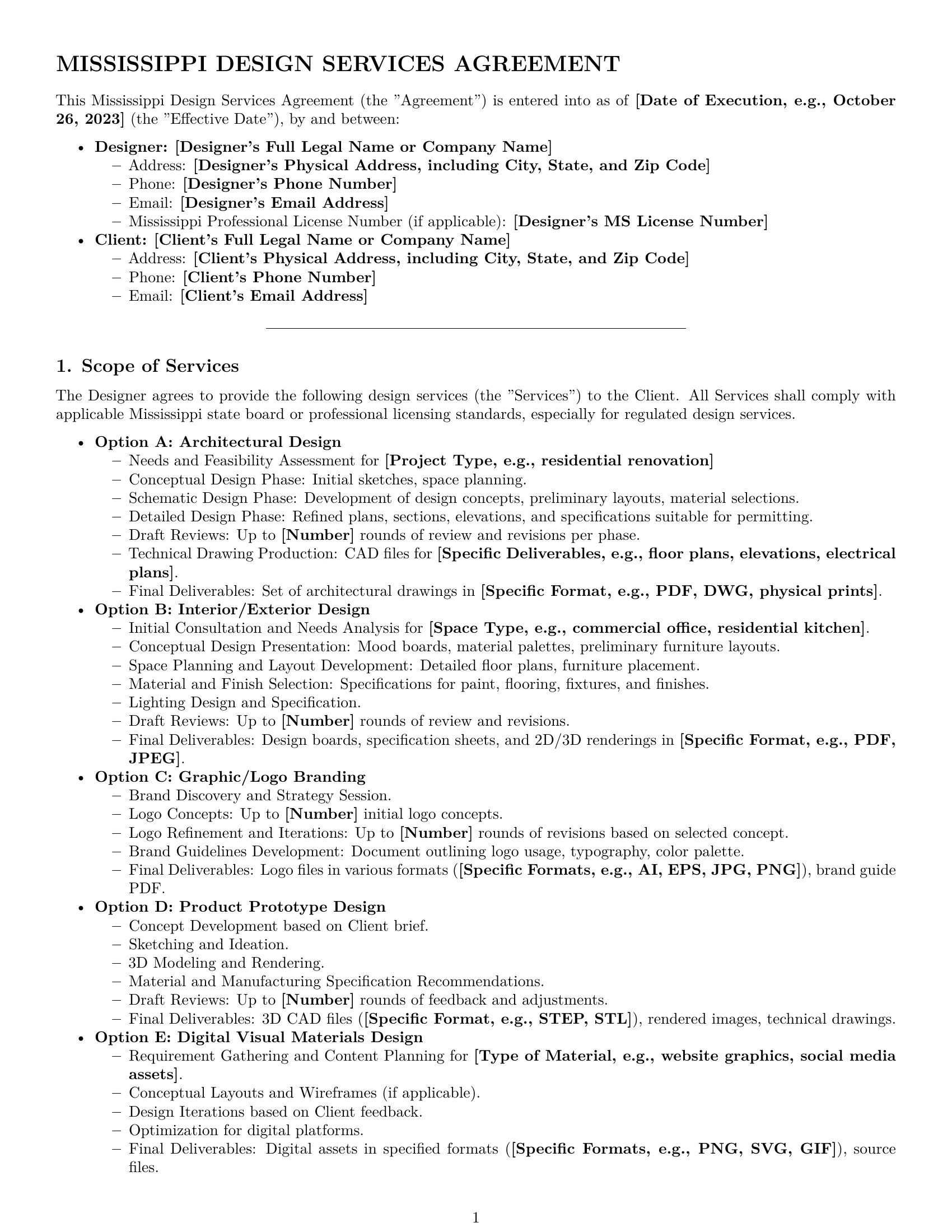 Preview page 1 of Pro Mississippi design service contract template