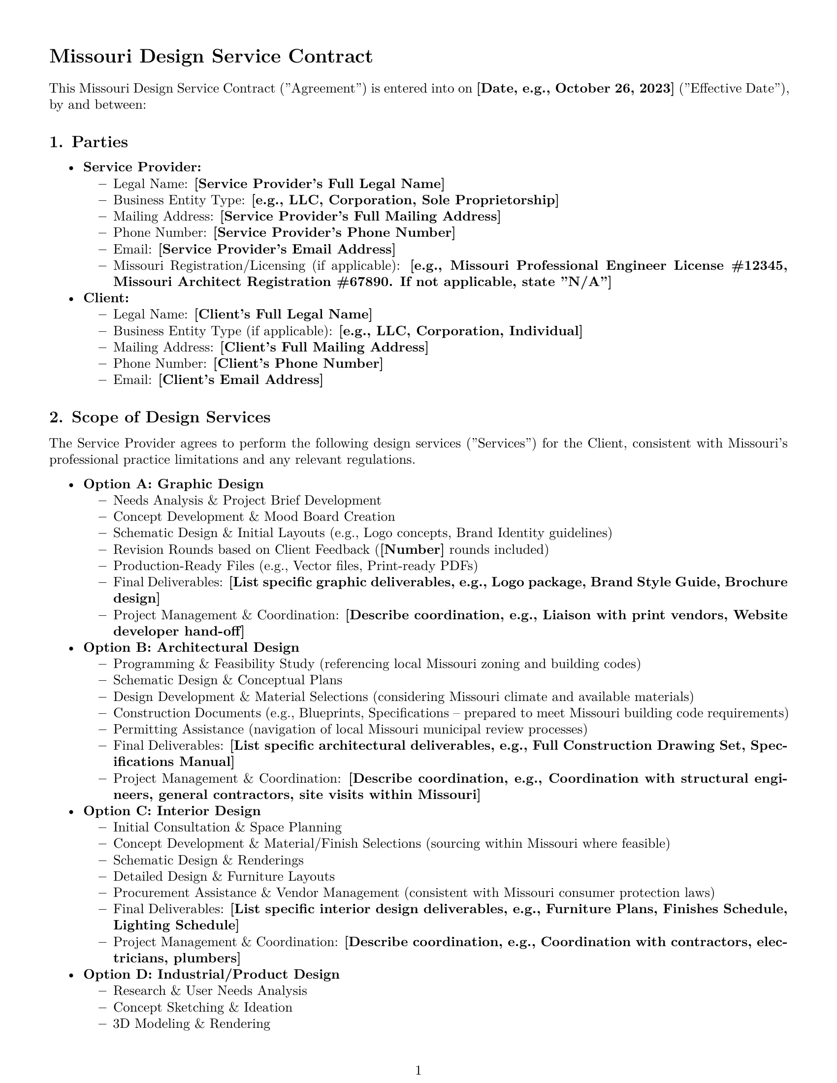 Preview page 1 of Pro Missouri design service contract template