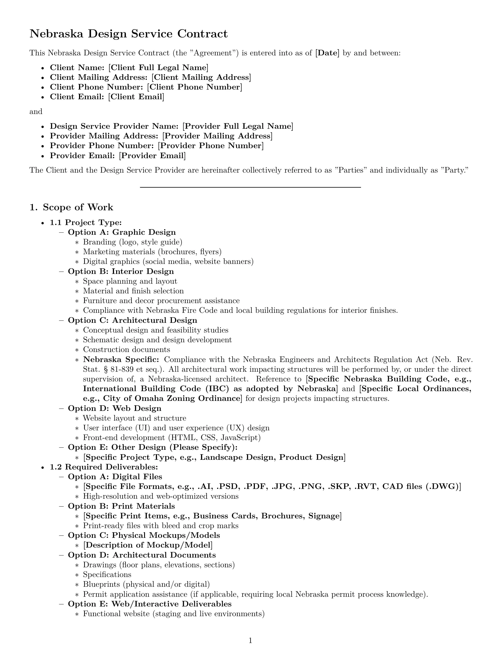 Preview page 1 of Pro Nebraska design service contract template