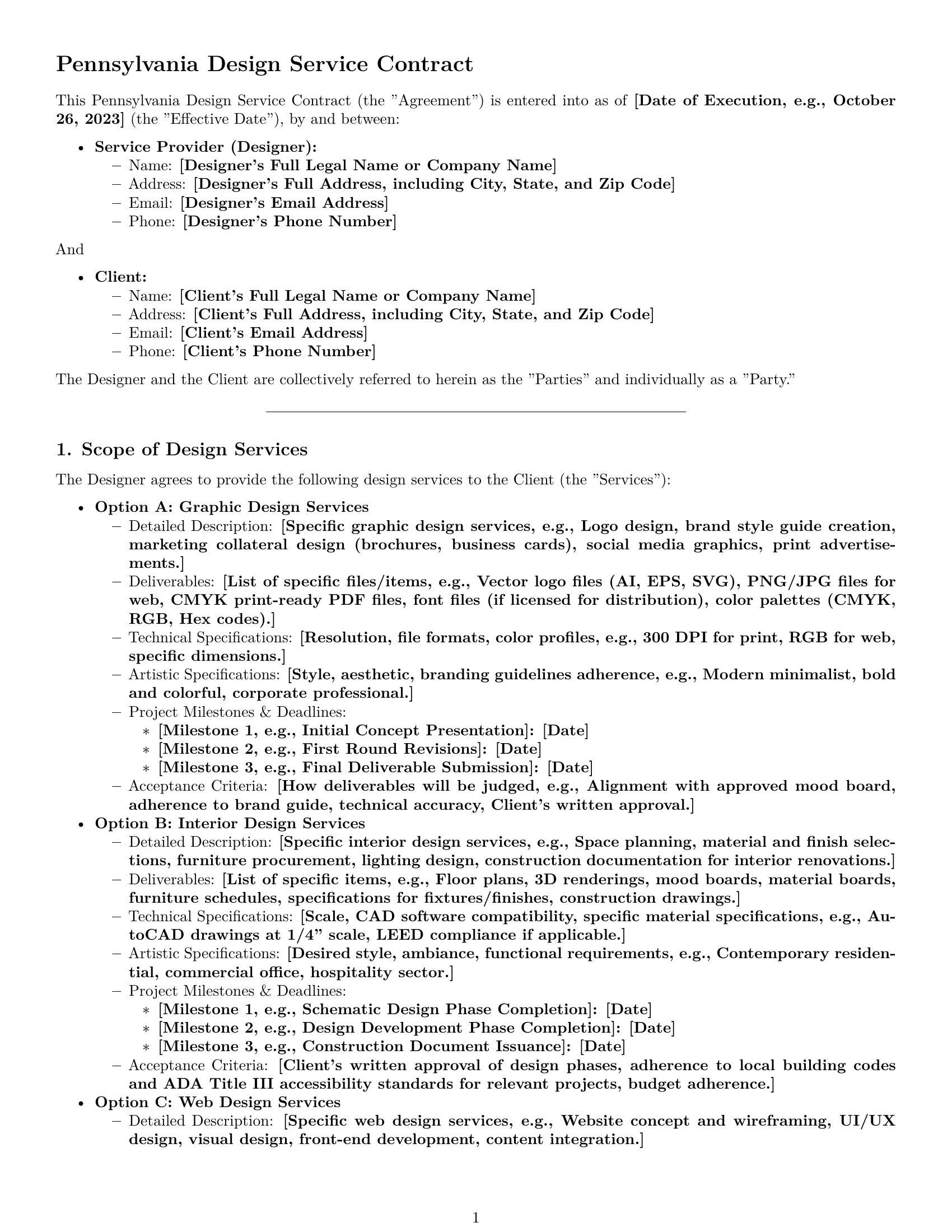 Preview page 1 of Pro Pennsylvania design service contract template