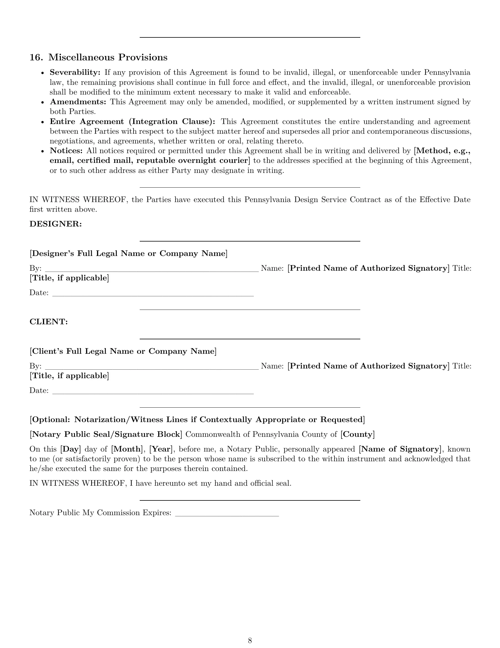 Preview page 8 of Pro Pennsylvania design service contract template