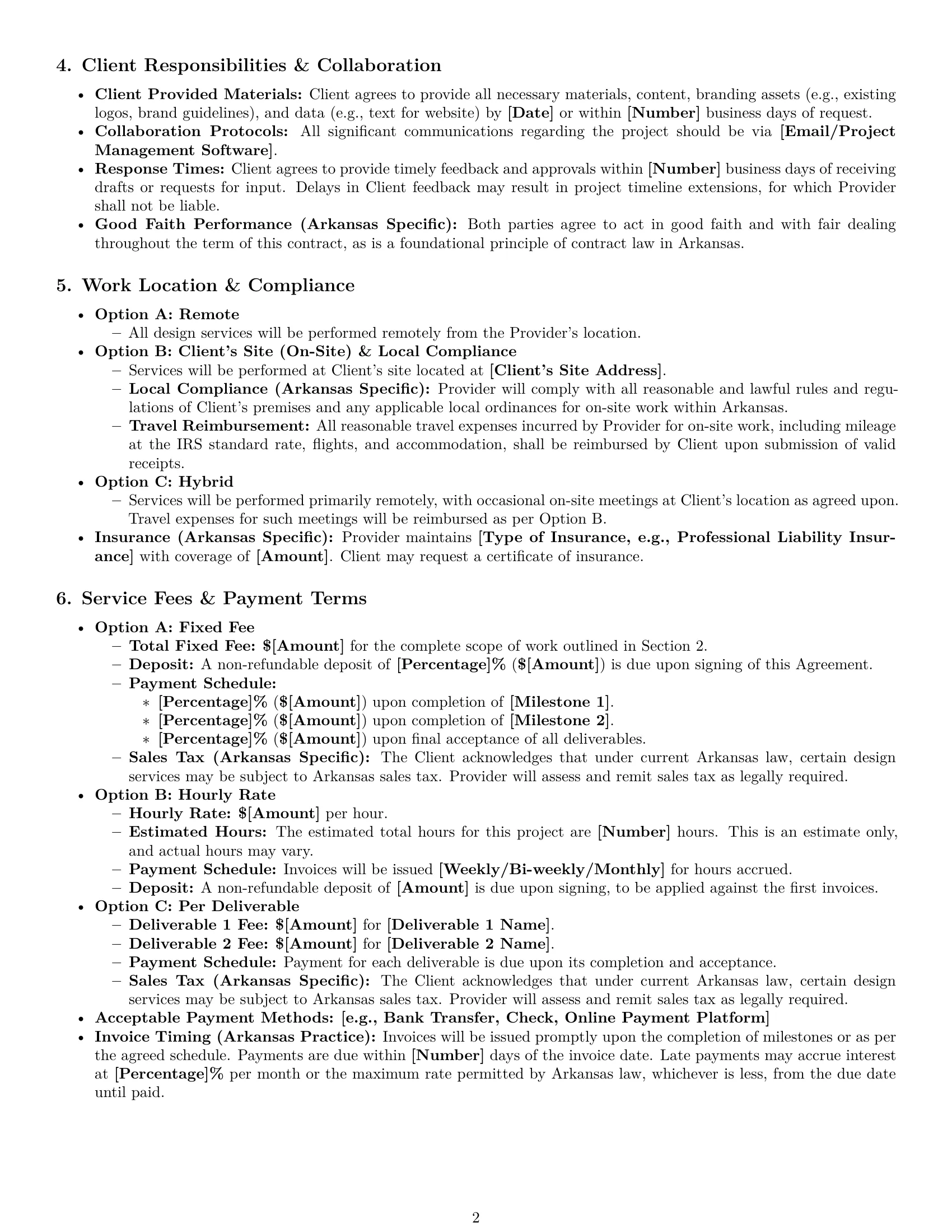 Preview page 2 of Pro Arkansas design service contract template