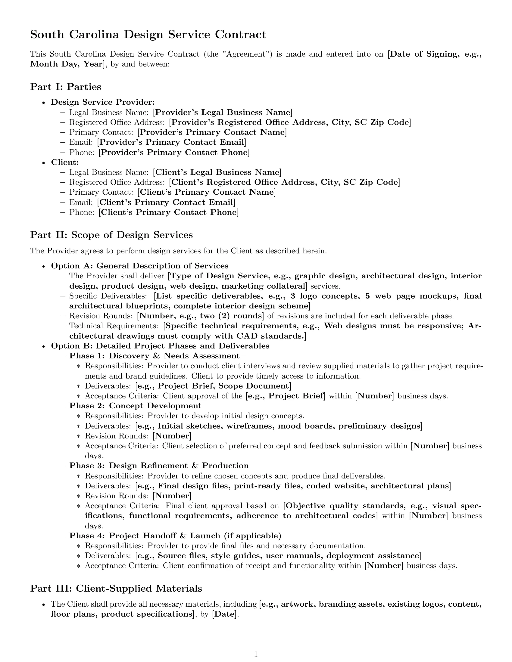 Preview page 1 of Pro South Carolina design service contract template
