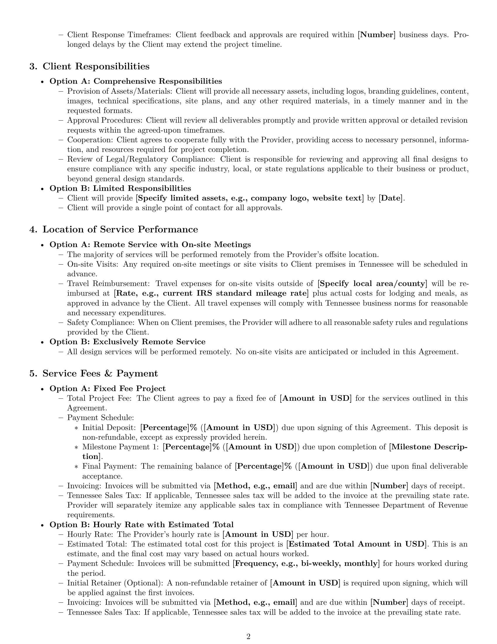 Preview page 2 of Pro Tennessee design service contract template