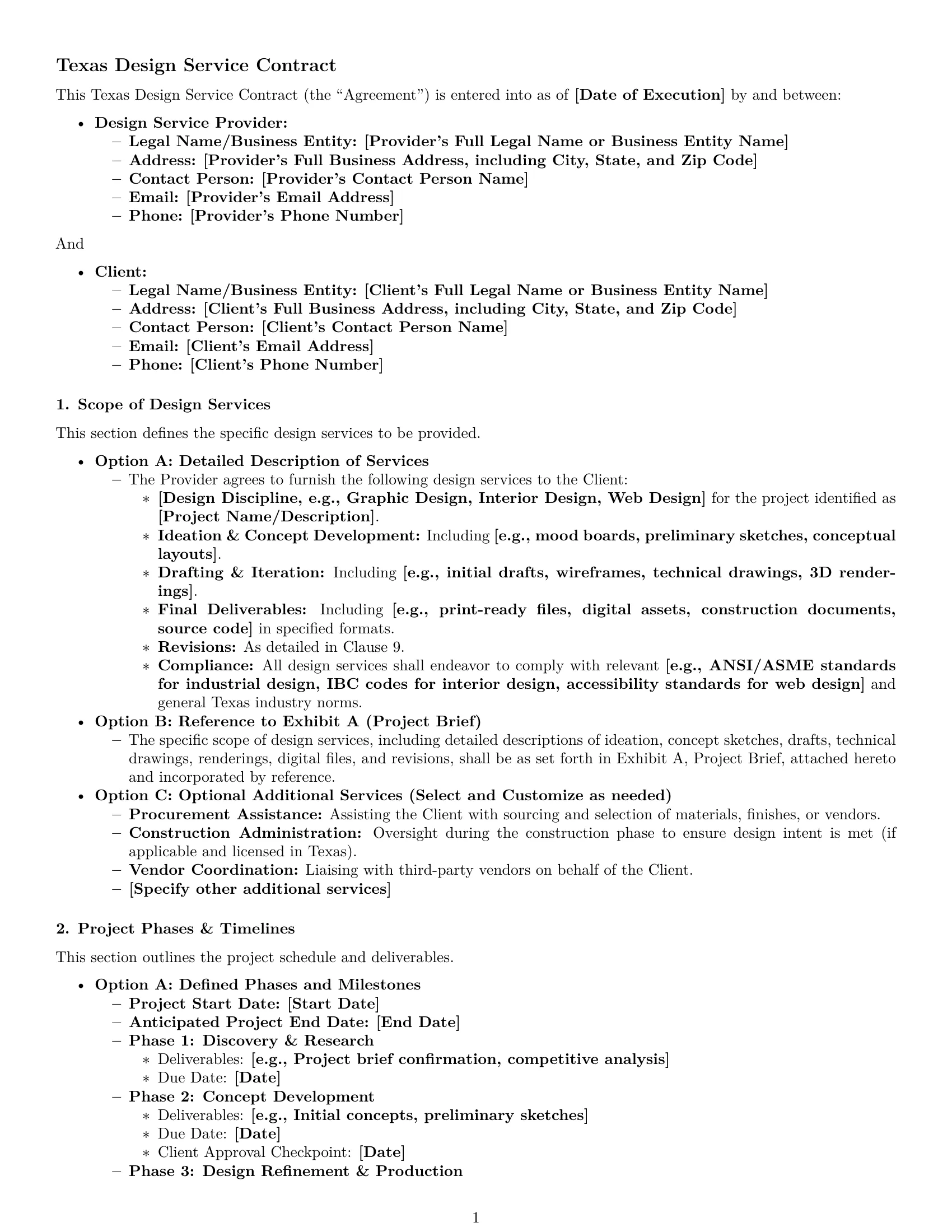 Preview page 1 of Pro Texas design service contract template