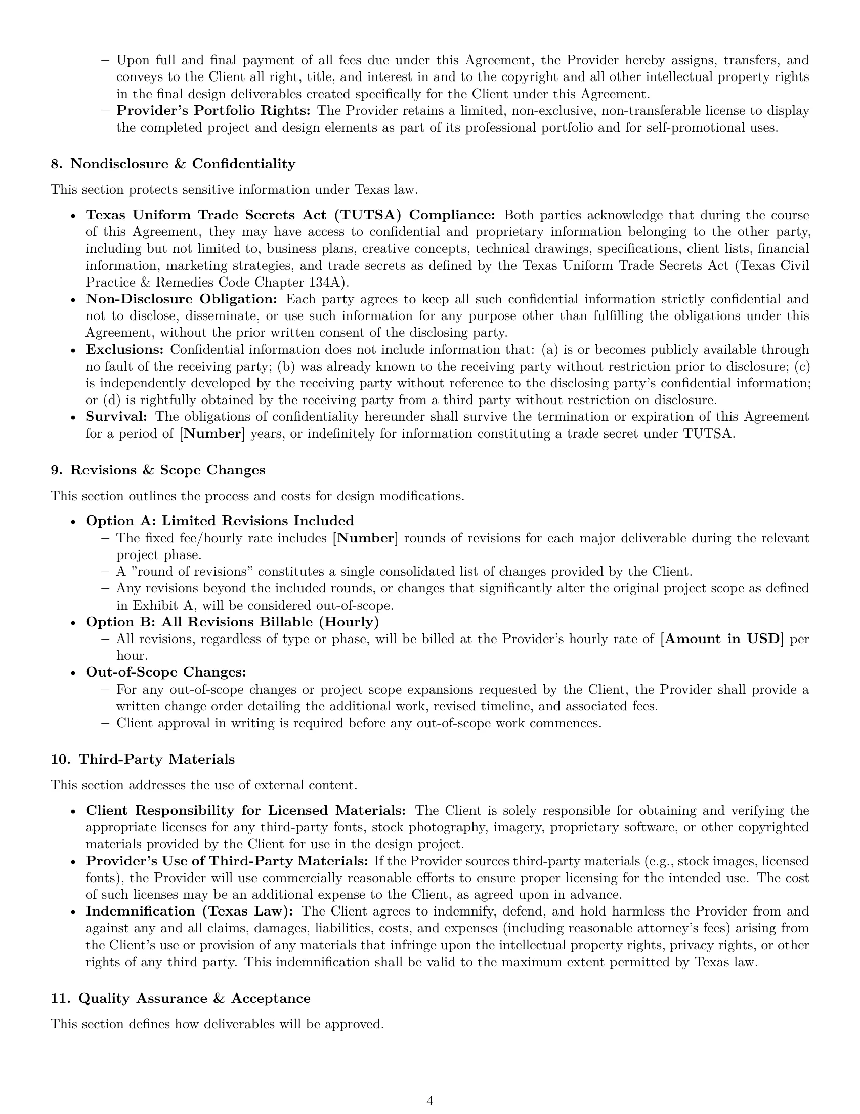 Preview page 4 of Pro Texas design service contract template