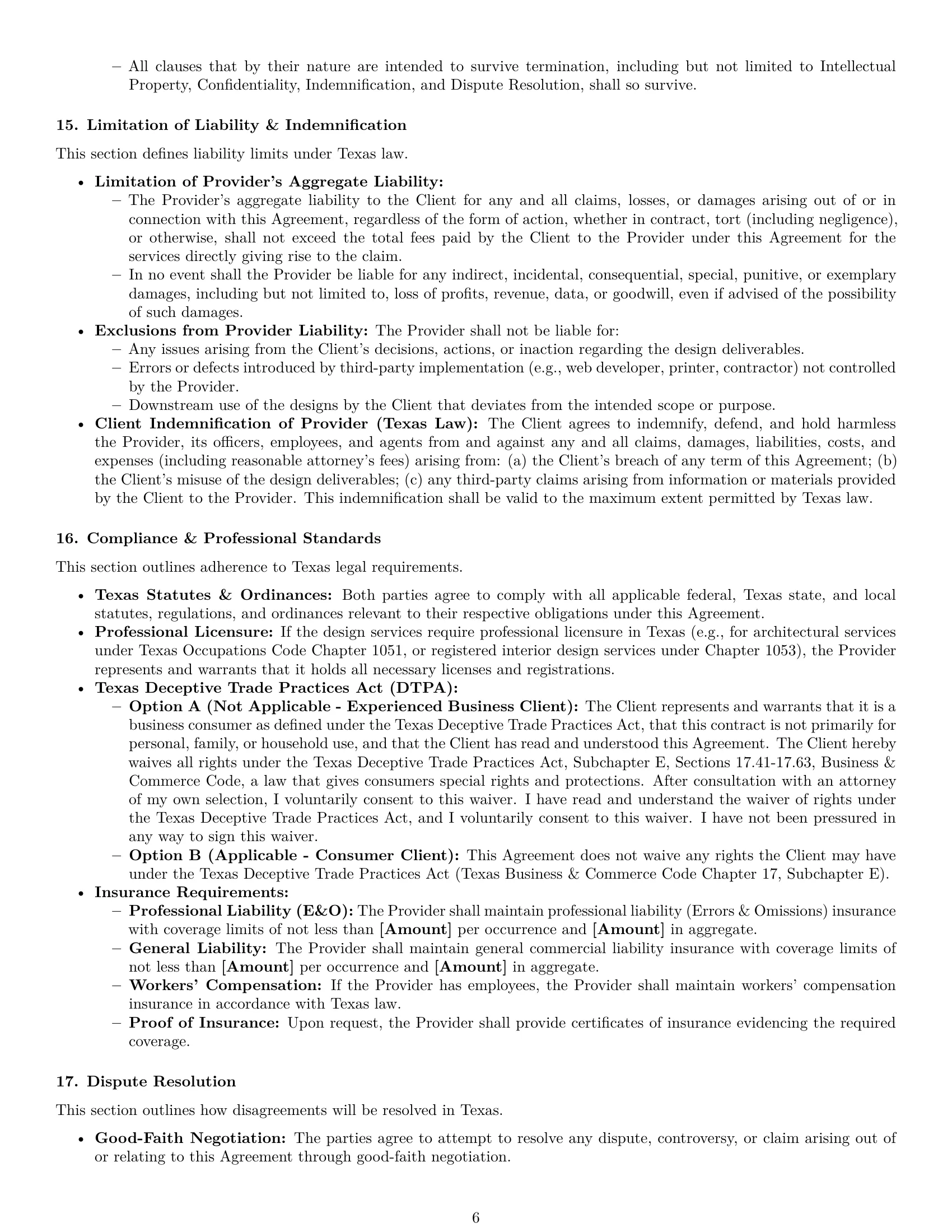 Preview page 6 of Pro Texas design service contract template