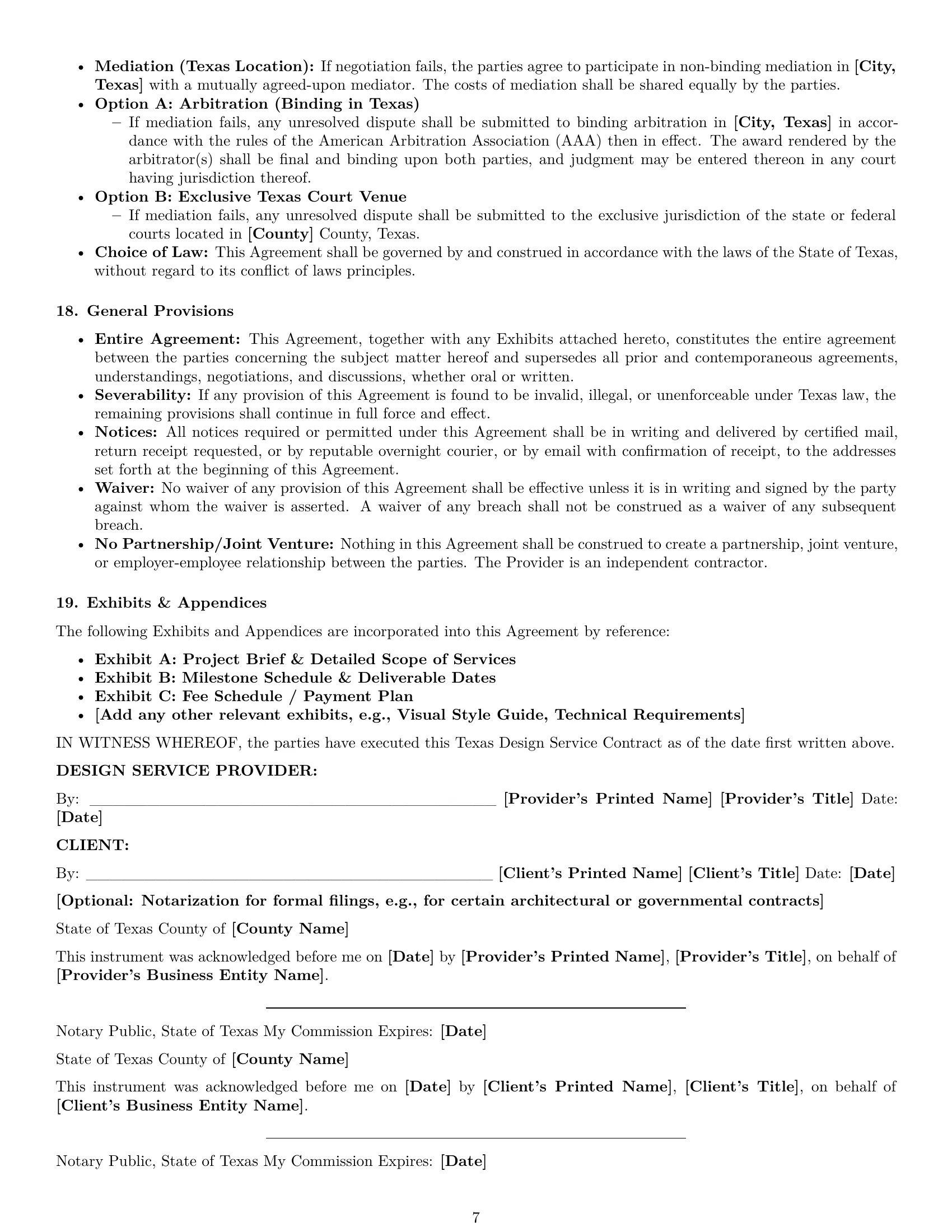 Preview page 7 of Pro Texas design service contract template