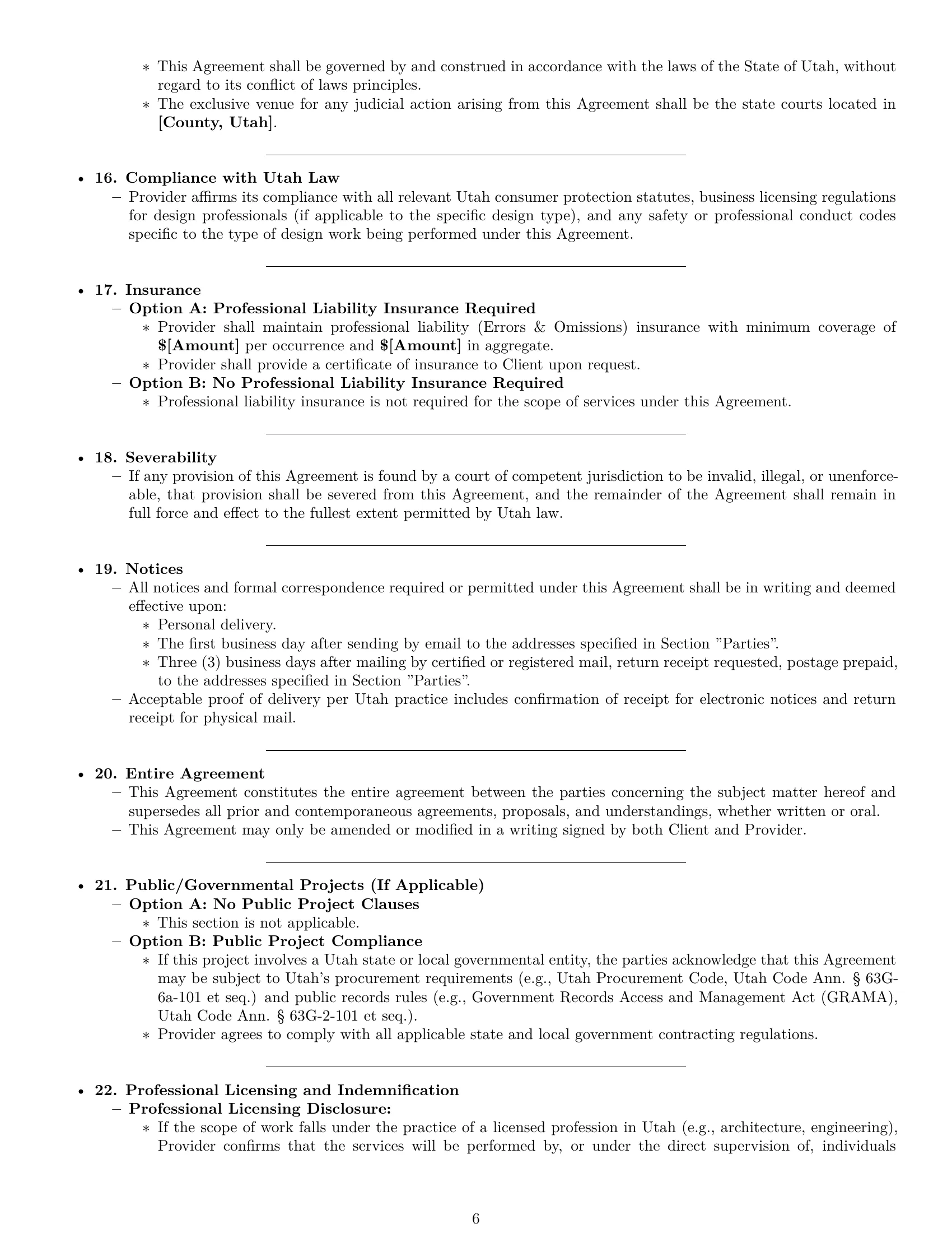 Preview page 6 of Pro Utah design service contract template