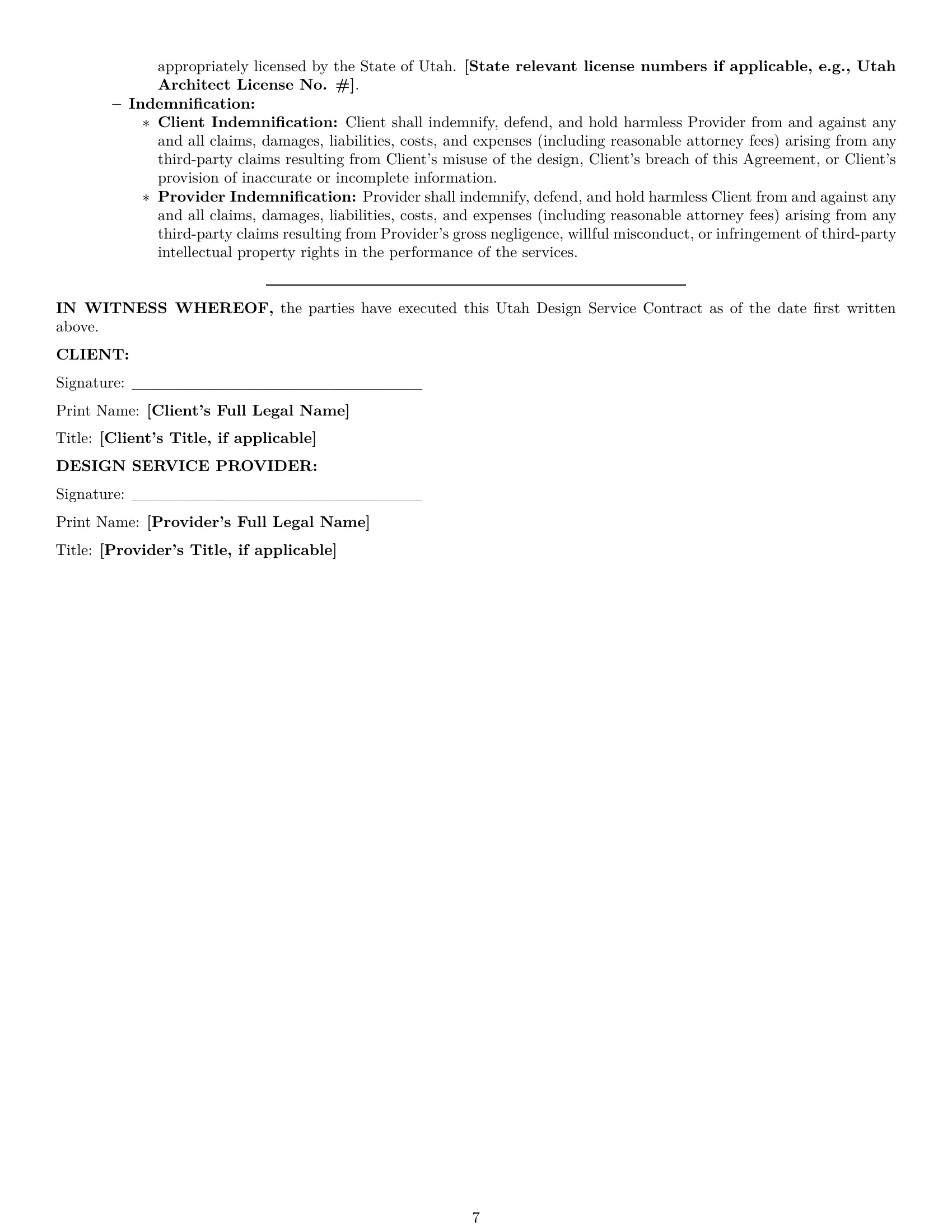 Preview page 7 of Pro Utah design service contract template