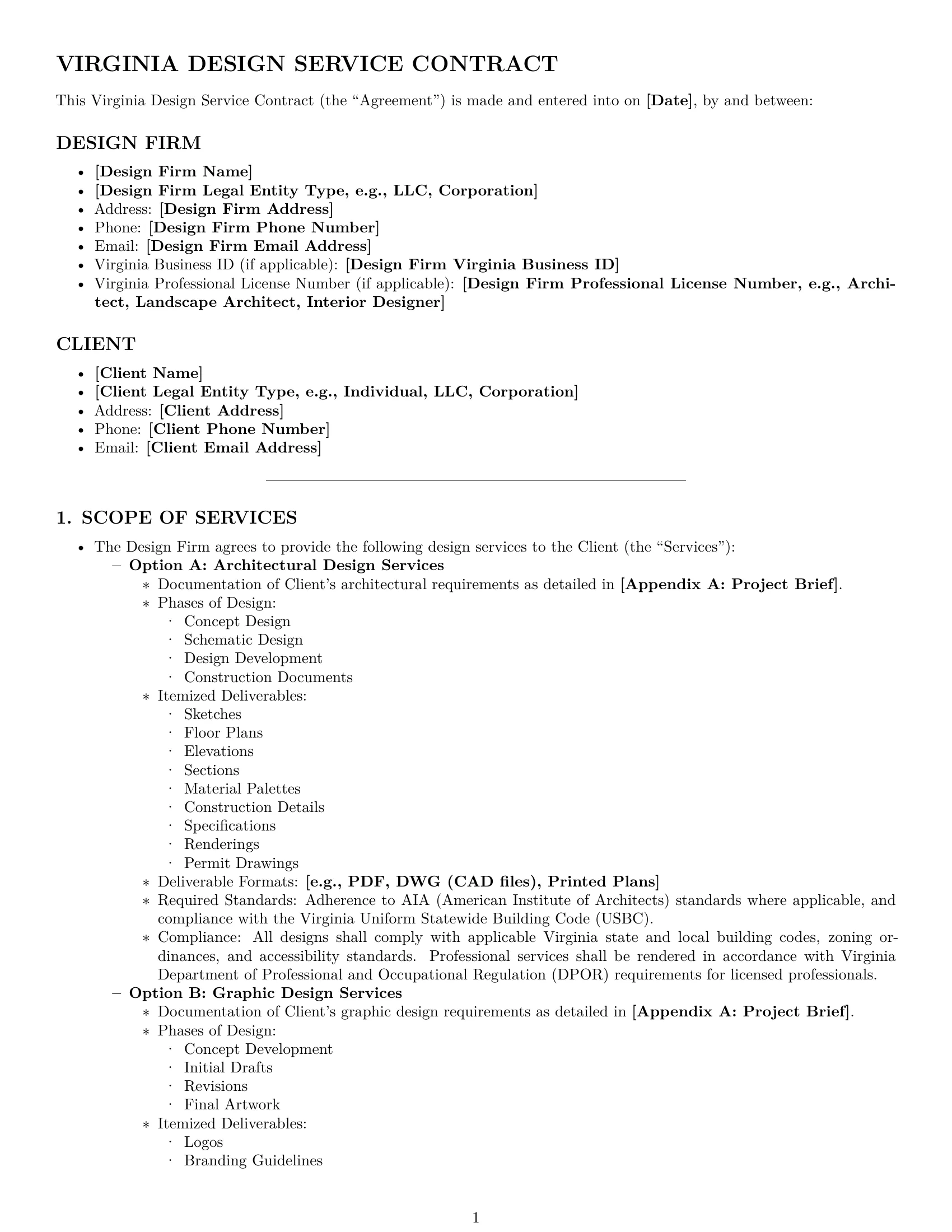 Preview page 1 of Pro Virginia design service contract template