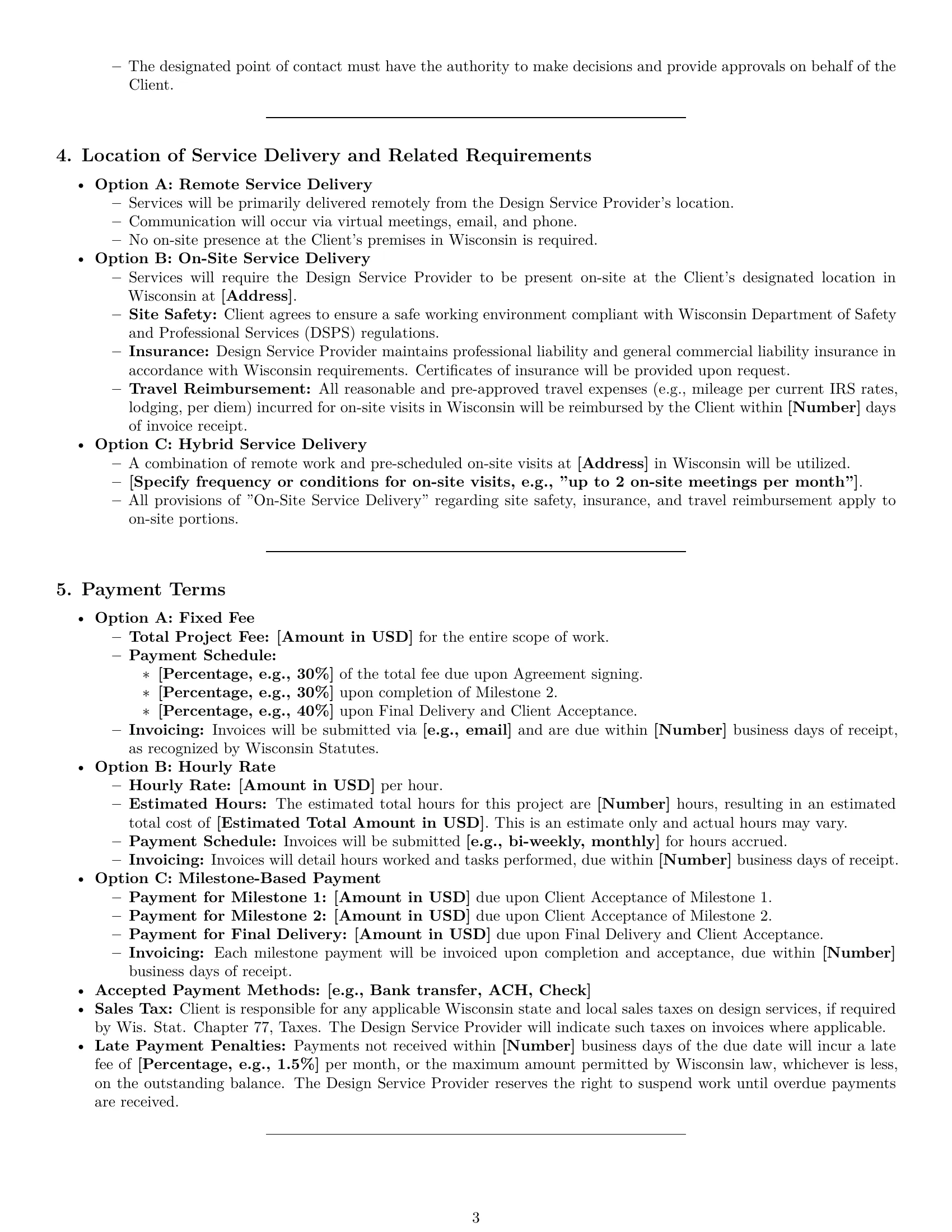 Preview page 3 of Pro Wisconsin design service contract template