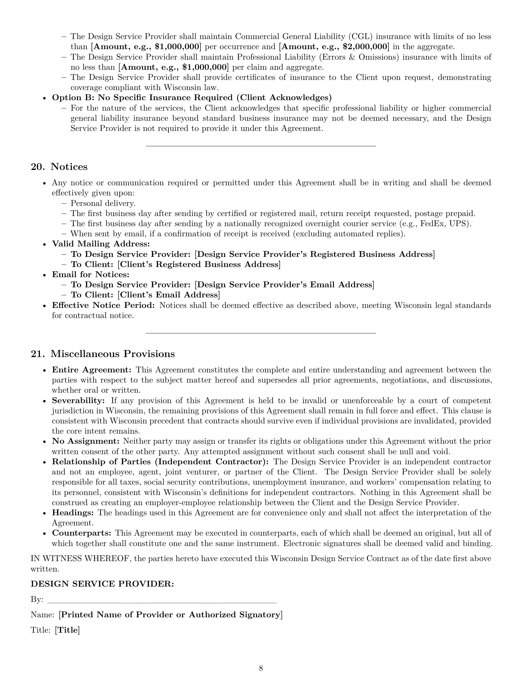 Preview page 8 of Pro Wisconsin design service contract template