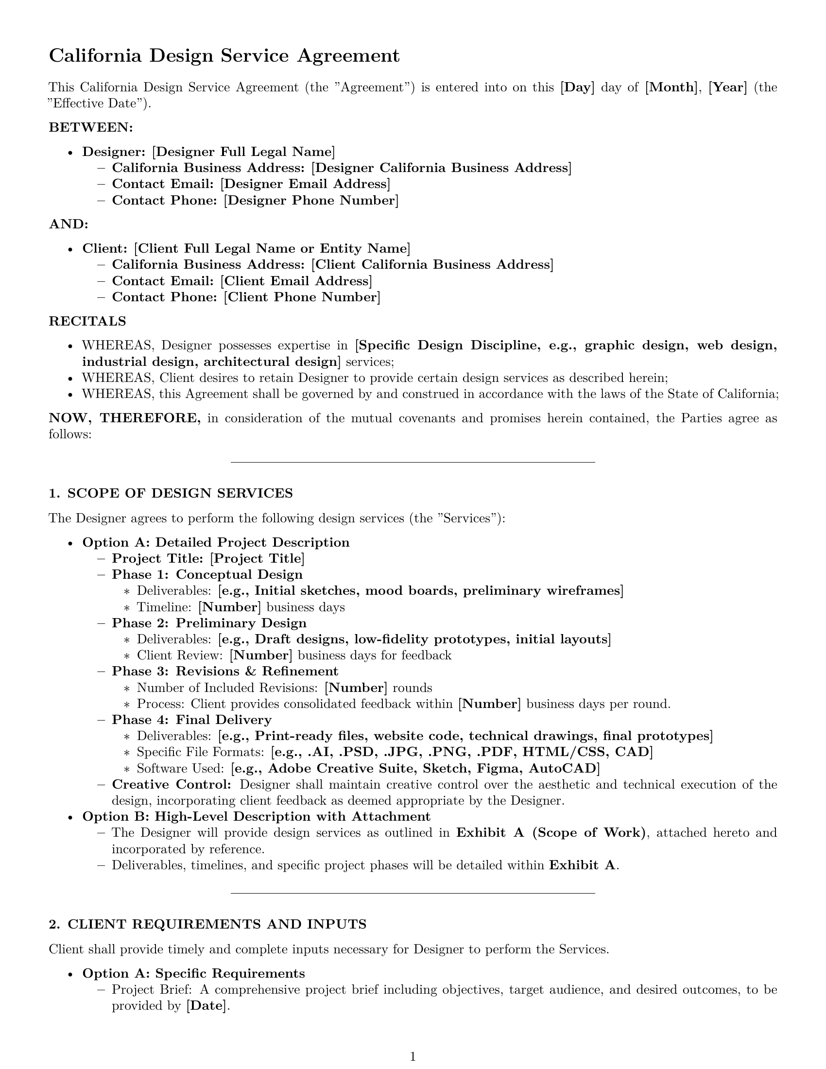 Preview page 1 of Pro California design service contract template